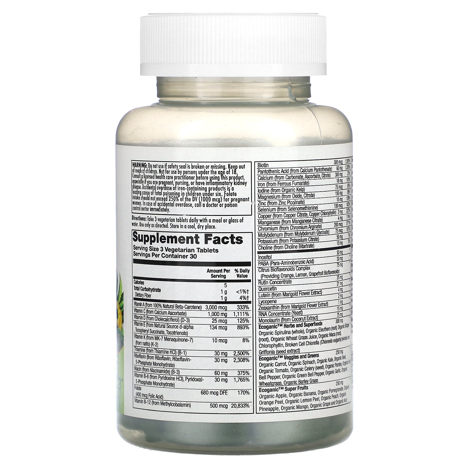 Kal, Enhanced Energy, Whole Food Multivitamin, 90 Tablets UPC 021245710004 | HiLife Vitamins