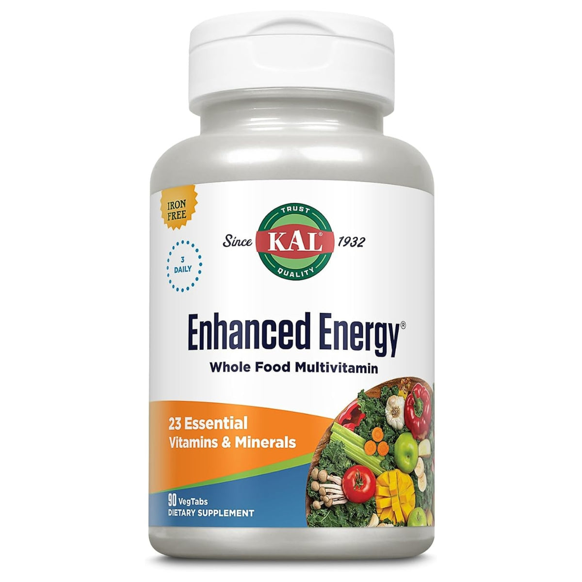 Kal, Enhanced Energy Iron Free, 90 Tablets UPC 021245710028 | Hilife Vitamins