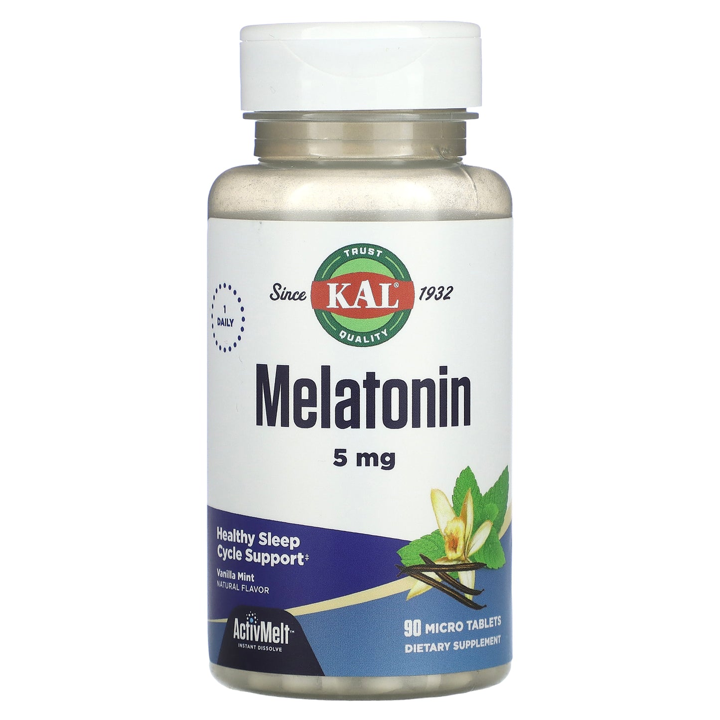 Kal, Melatonin, Vanilla Mint, 5 mg, 90 Lozenges UPC 021245746713 | HiLife Vitamins