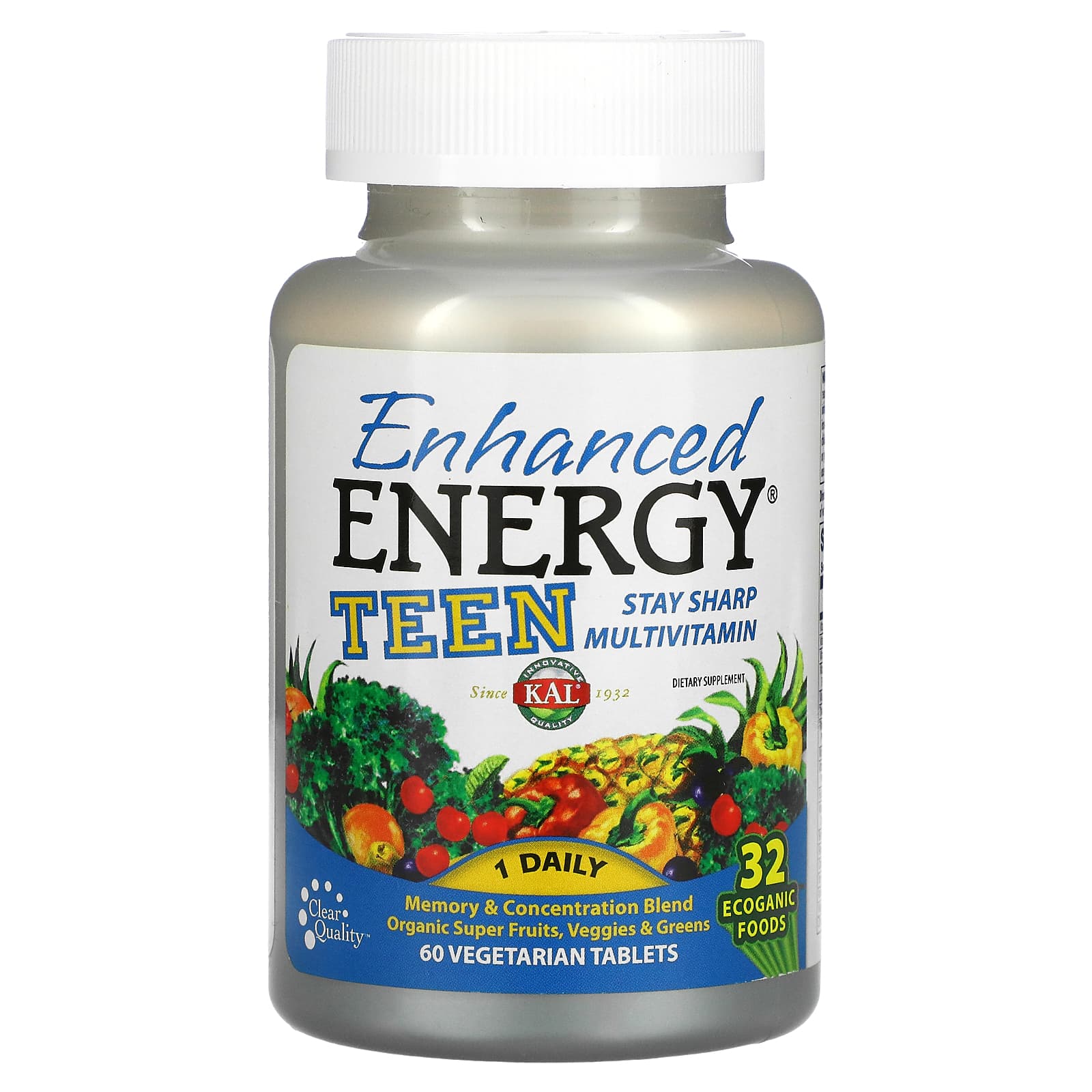 Kal, Enhanced Energy TEEN, 60 Tablets UPC 021245748106 | HiLife Vitamins