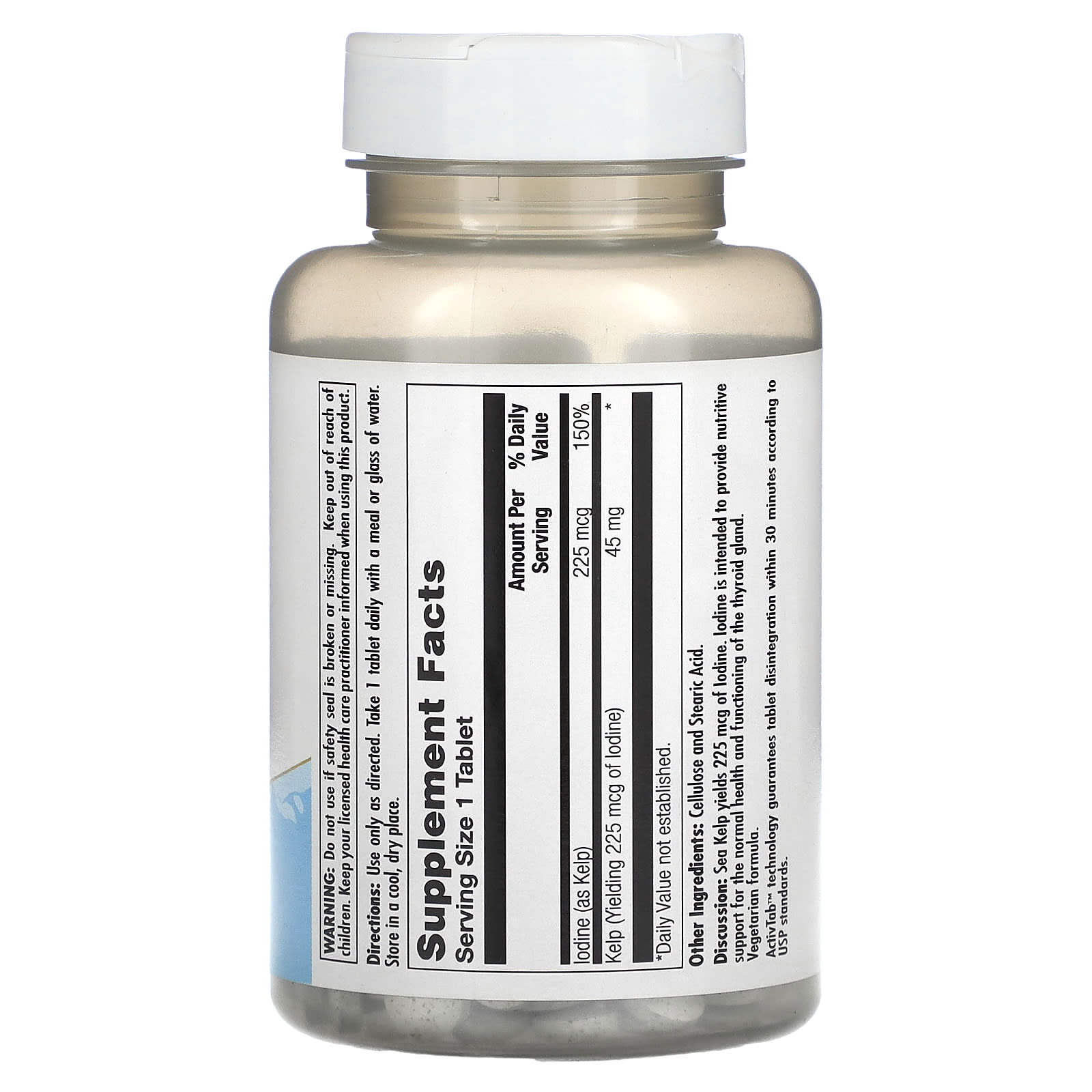 Kal, Kelp Iodine 45mg/225mcg, 250 Tablets UPC 021245754008 | HiLife Vitamins