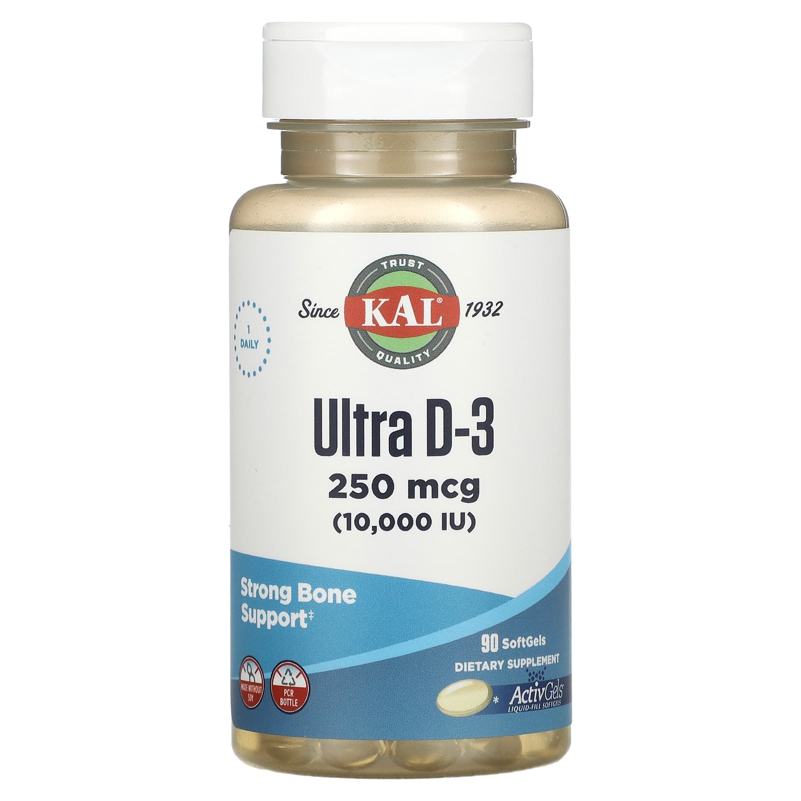 Kal, Ultra D-3 10,000 IU, 90 Softgels UPC 021245782872 | HiLife Vitamins