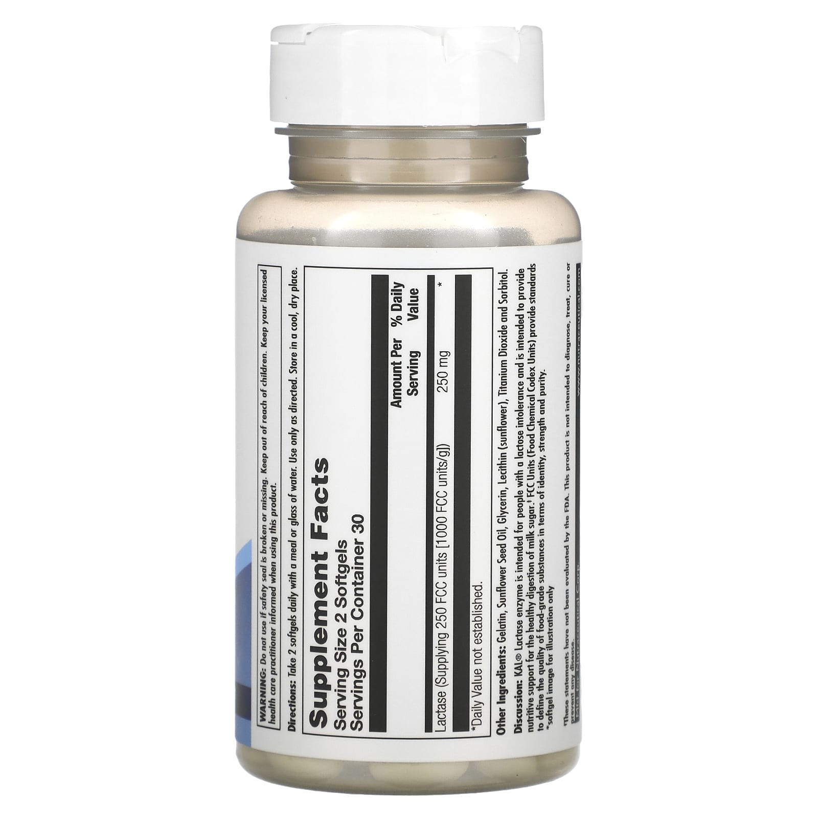 Kal, Lactase 250mg, 60 Softgels UPC 021245802068 | HiLife Vitamins