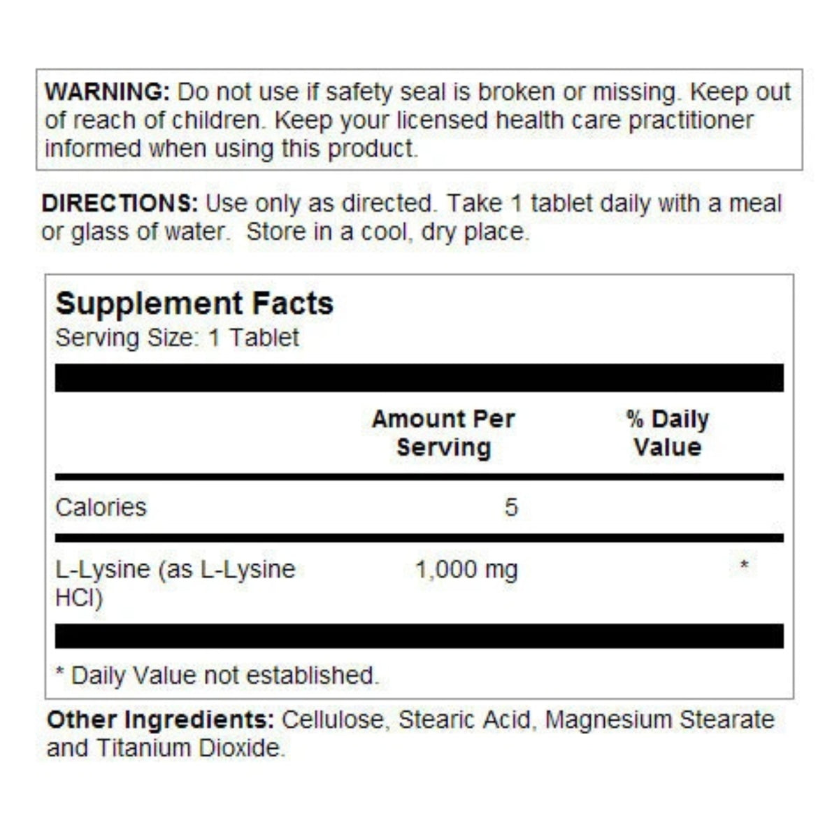 Kal, L-Lysine, 1,000 mg, 100 Tablets UPC 021245805144 | Hilife Vitamins