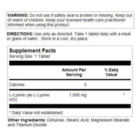 Kal, L-Lysine, 1,000 mg, 100 Tablets UPC 021245805144 | Hilife Vitamins