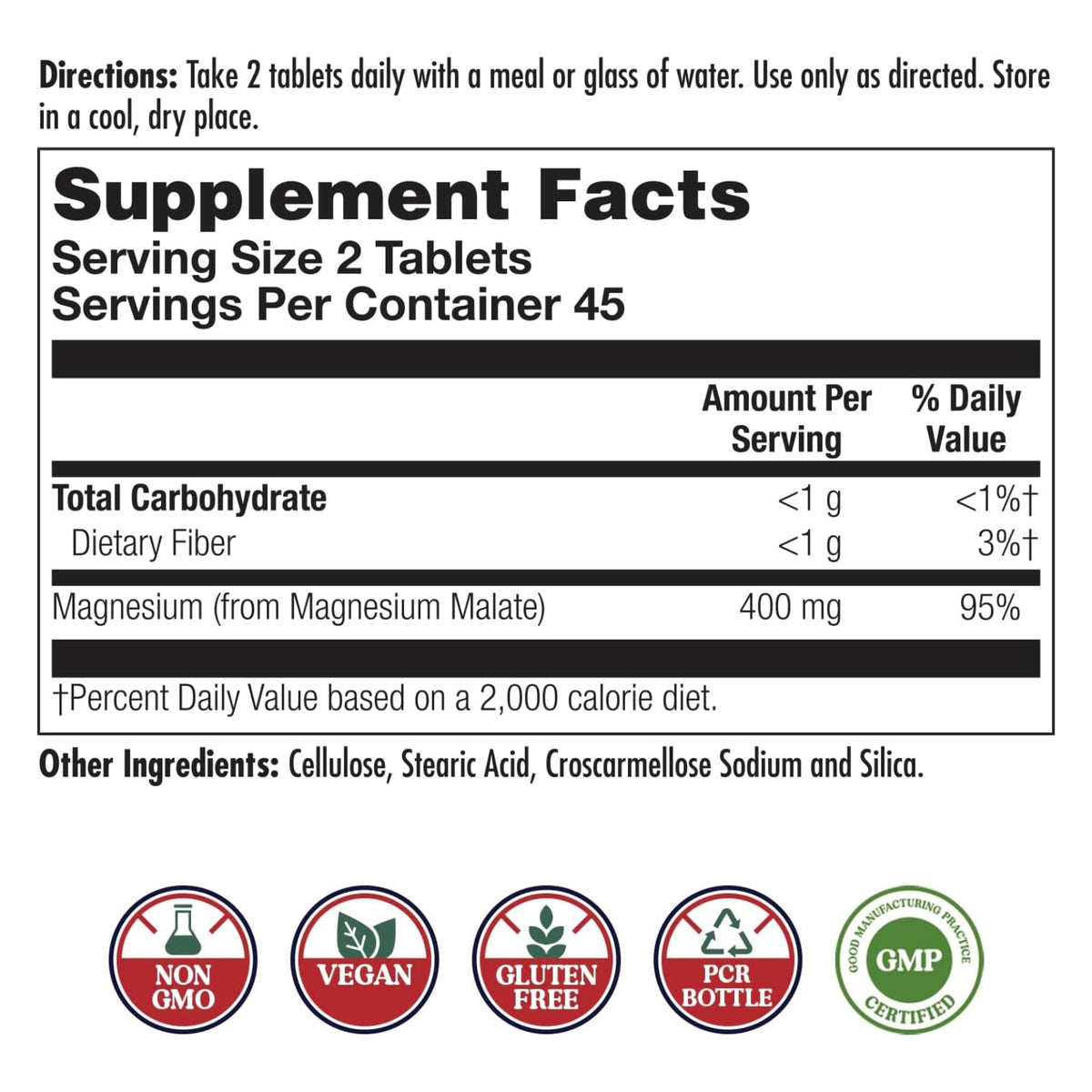 Kal, Magnesium Malate 400mg, 90 Tablets UPC 021245813095 | Hilife Vitamins