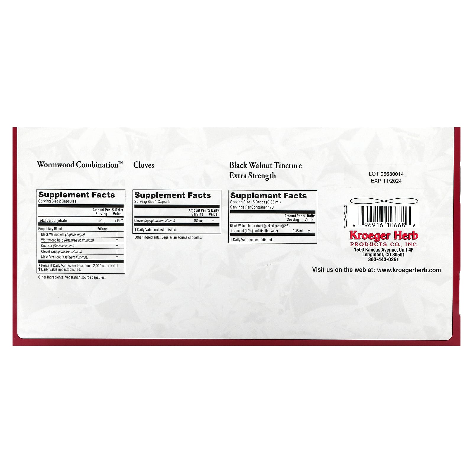 Kroeger Herb Comp Concentrates, Wormwood Kit, 5 UPC 696916106686 | Hilife Vitamins