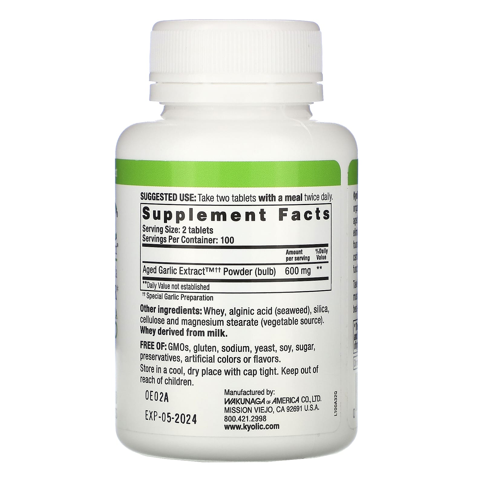 Kyolic, Aged Garlic Extract, Cardiovascular, Original Formula 100, 200 Tablets UPC 023542100328 | Hilife Vitamins