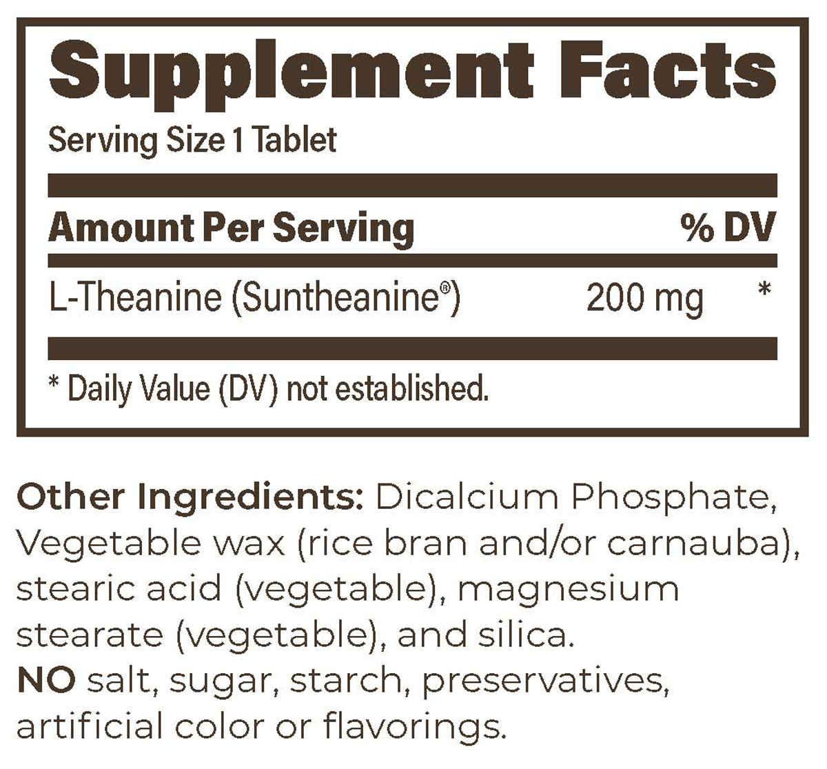 Suntheanine SR 200mg 90 Tablets Supplement Facts