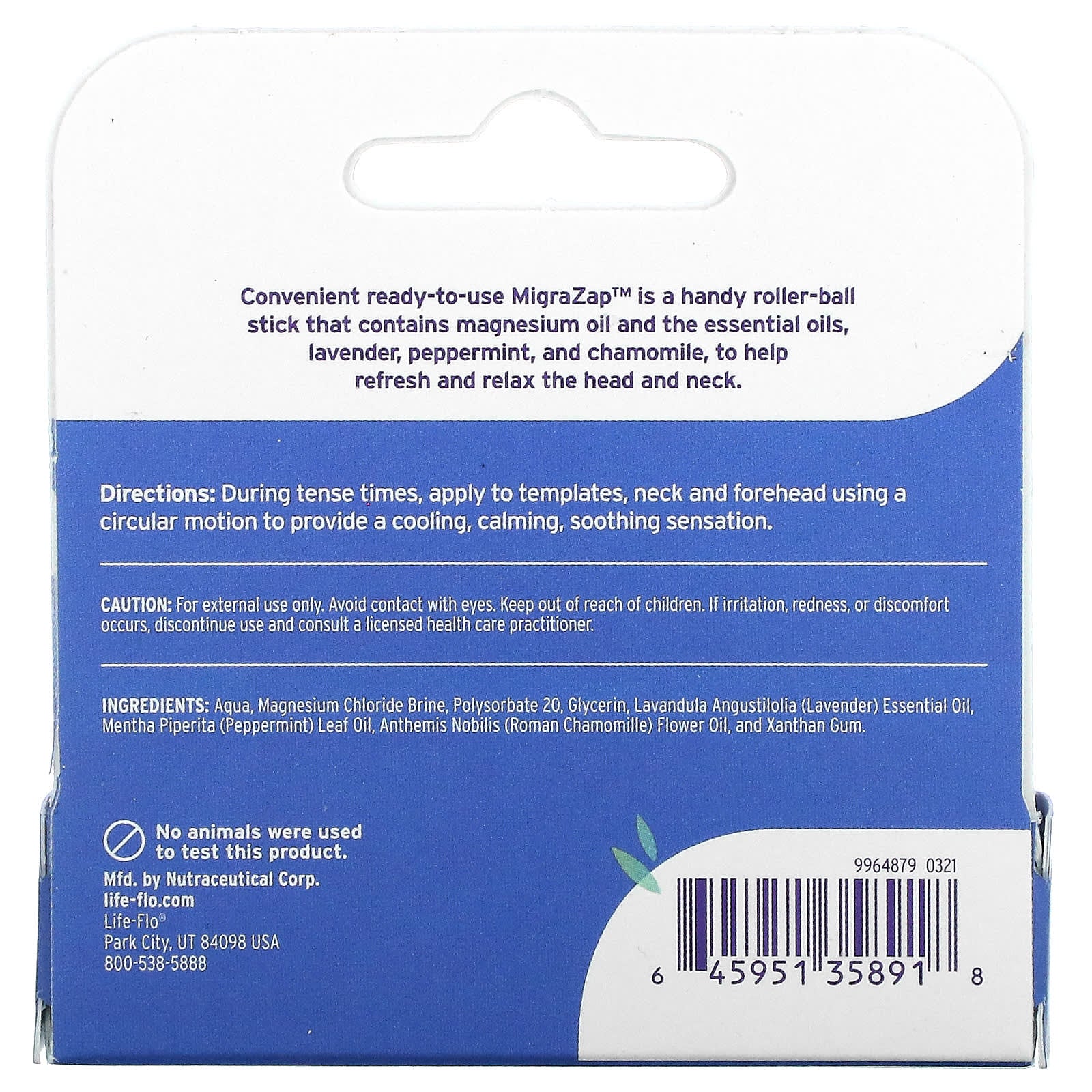 Life-Flo, MigraZap (TM) Magnesium Roll-On Mint, 7 Roll-On UPC 645951358918 | HiLife Vitamins