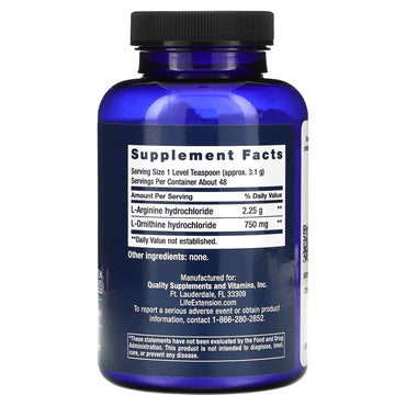 Life Extension, Arginine Ornithine Powder, 5.29 Oz UPC 737870038153 | HiLife Vitamins