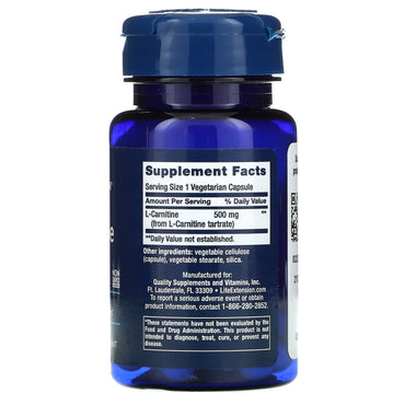 Life Extension, L-Carnitine, 500 mg, 30 Capsules UPC 737870153238 | HiLife Vitamins