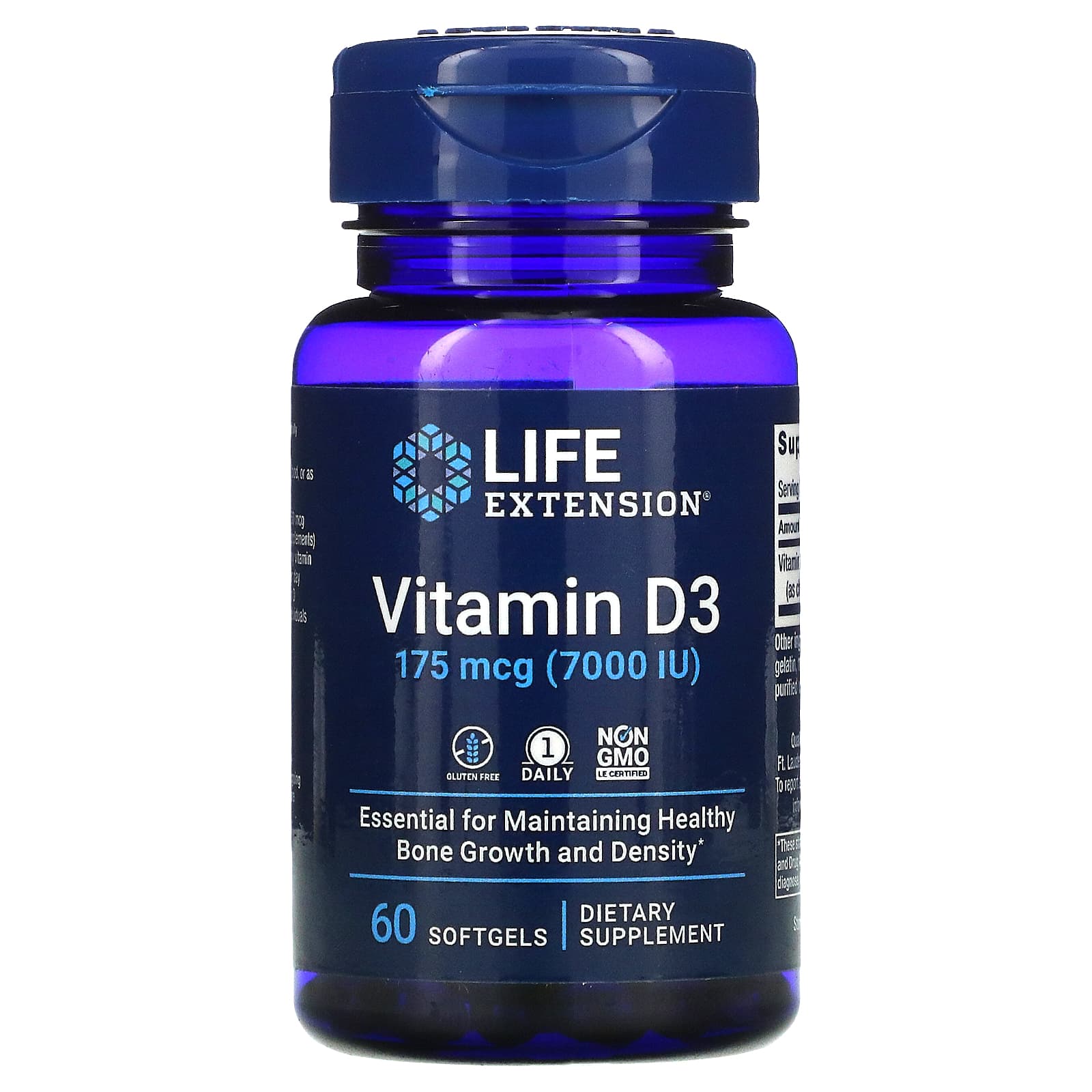 Life Extension, Vitamin D3, 175 mcg (7,000 IU, 60 Softgels - 737870171867 | Hilife Vitamins