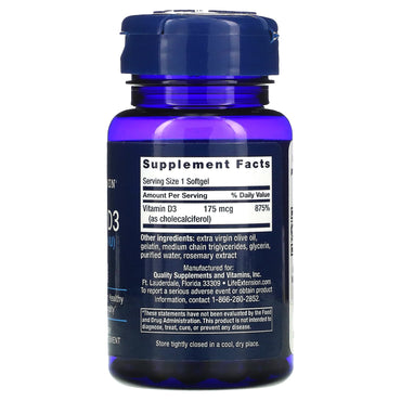 Life Extension, Vitamin D3, 175 mcg (7,000 IU, 60 Softgels UPC 737870171867 | HiLife Vitamins