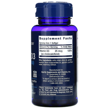 Life Extension, Vitamin D3, 25 mcg (1,000 IU), 250 Softgels UPC 737870175124 | HiLife Vitamins