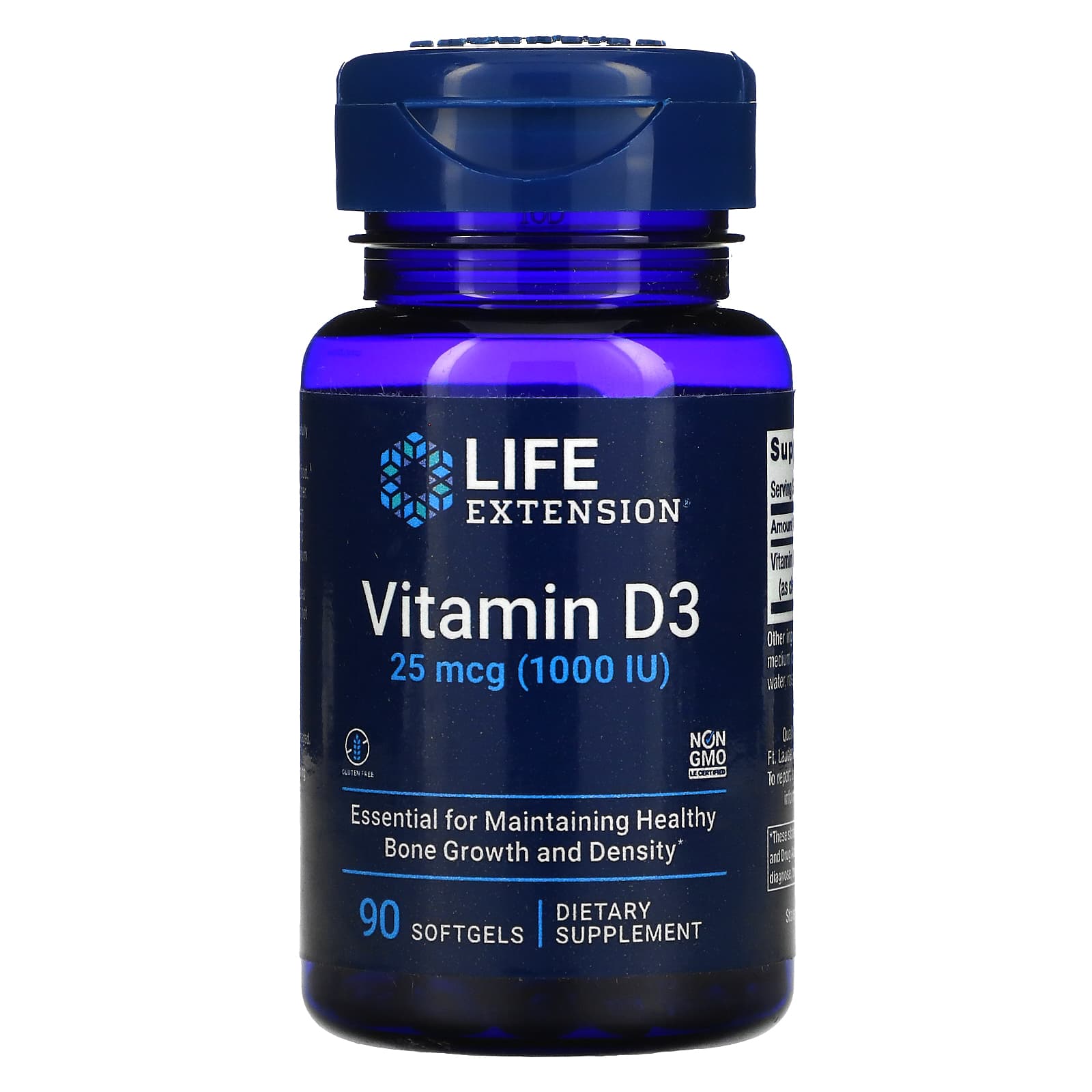 Life Extension, Vitamin D3, 25 mcg (1,000 IU), 90 Softgels UPC 737870175391 | HiLife Vitamins
