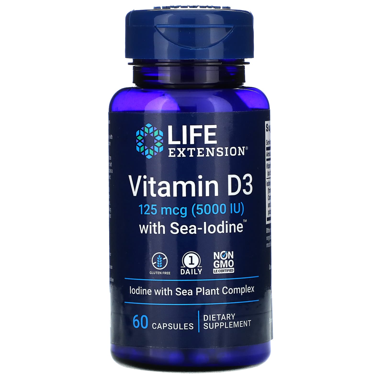 Life Extension, Vitamin D3 with Sea-Iodine, 1, 60 Capsules UPC 737870175865 | HiLife Vitamins
