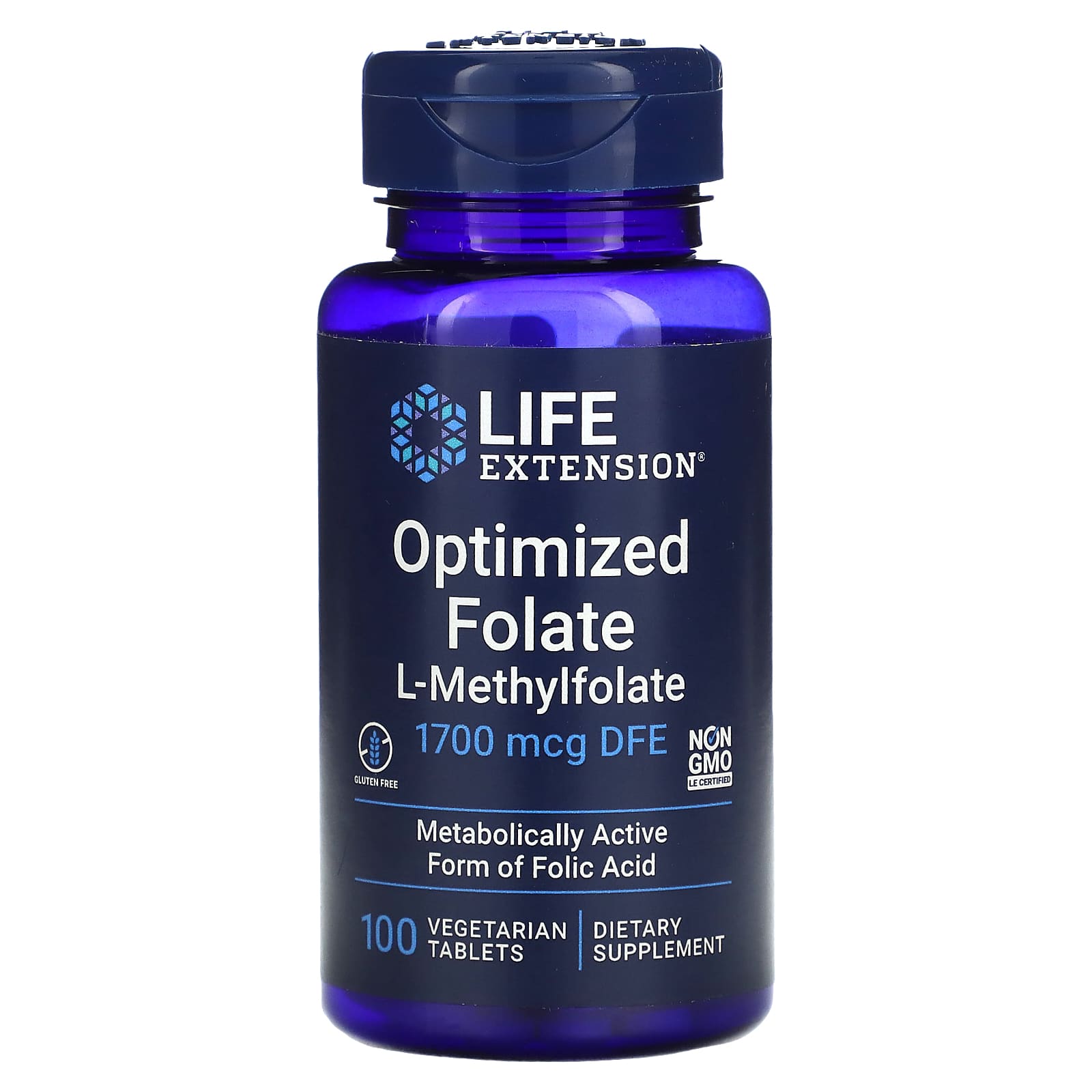 Life Extension, Optimized Folate, 1,700 mcg DFE, 100 Capsules UPC 737870193913 | HiLife Vitamins