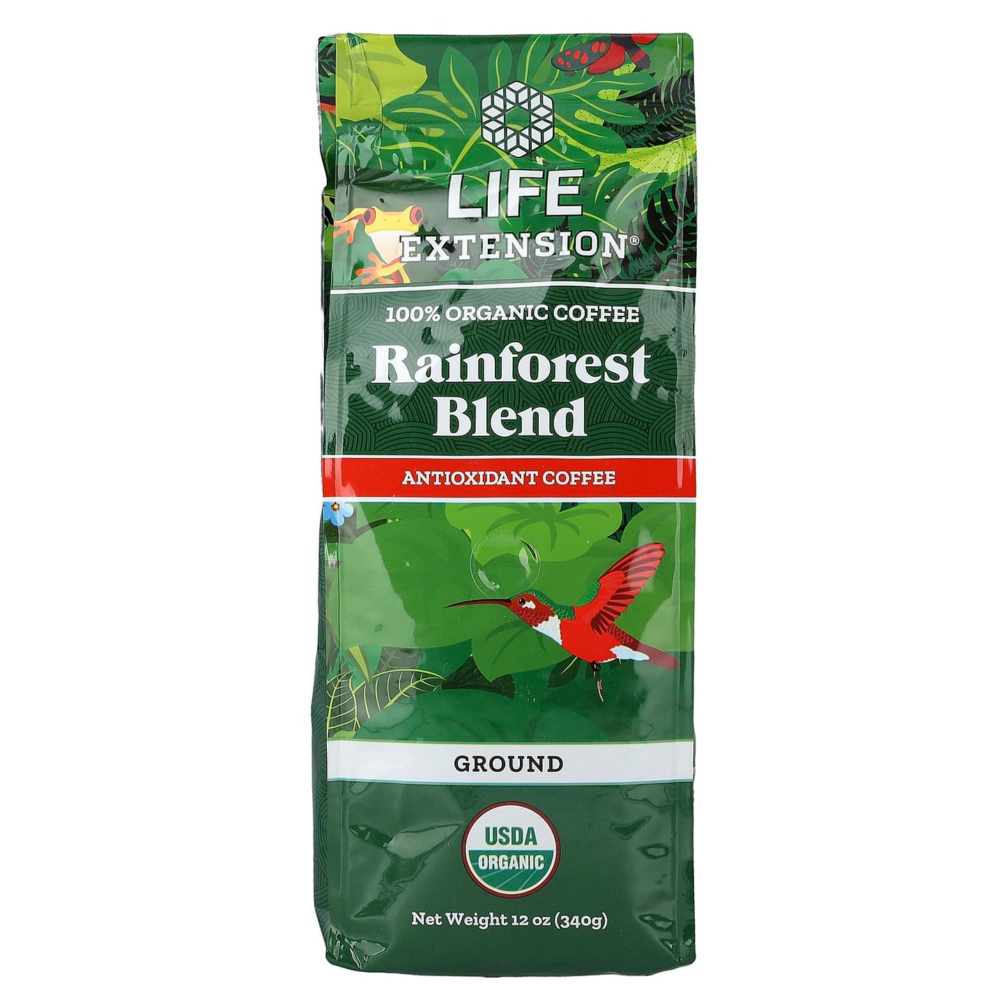Life Extension, 100% Organic Coffee, Rainforest Blend, Ground, 12 oz (340 g) UPC 737870216919 | Hilife Vitamins
