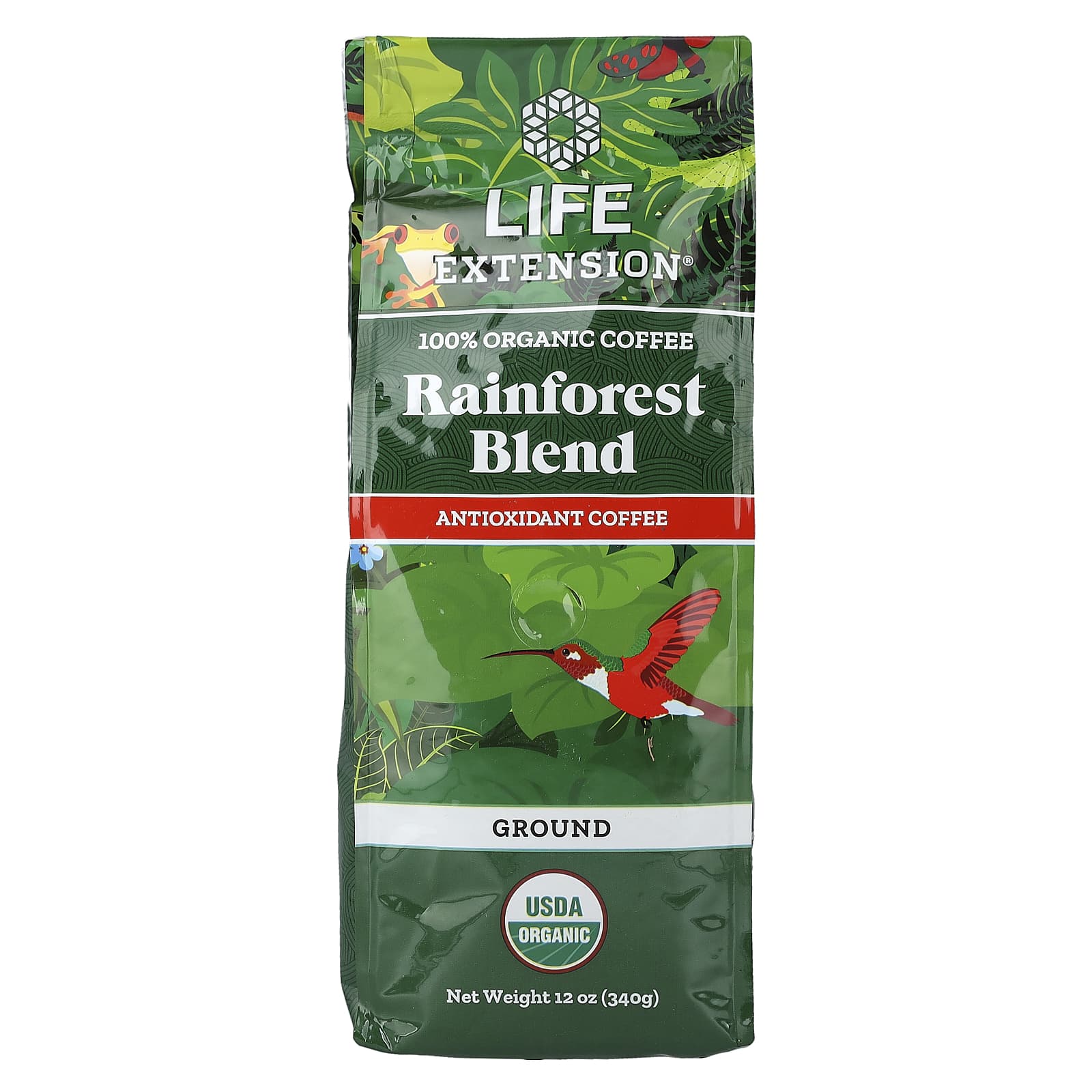 Life Extension, 100% Organic Coffee, Rainforest Blend, Ground, 12 oz (340 g) UPC 737870216919 | Hilife Vitamins