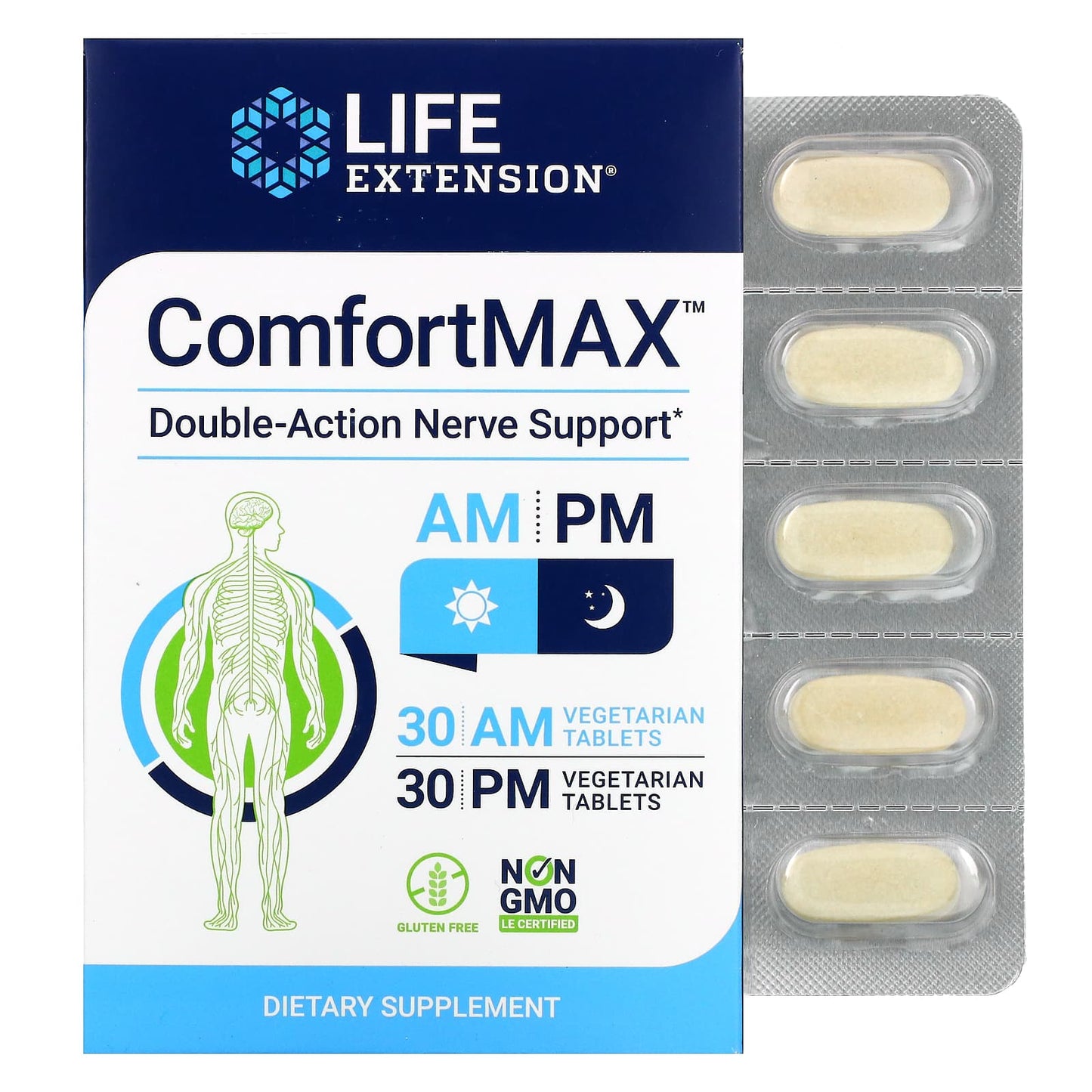 Life Extension, ComfortMAX, Double-Action Ner, 60 Vegetarian Capsules - 737870220268 | Hilife Vitamins