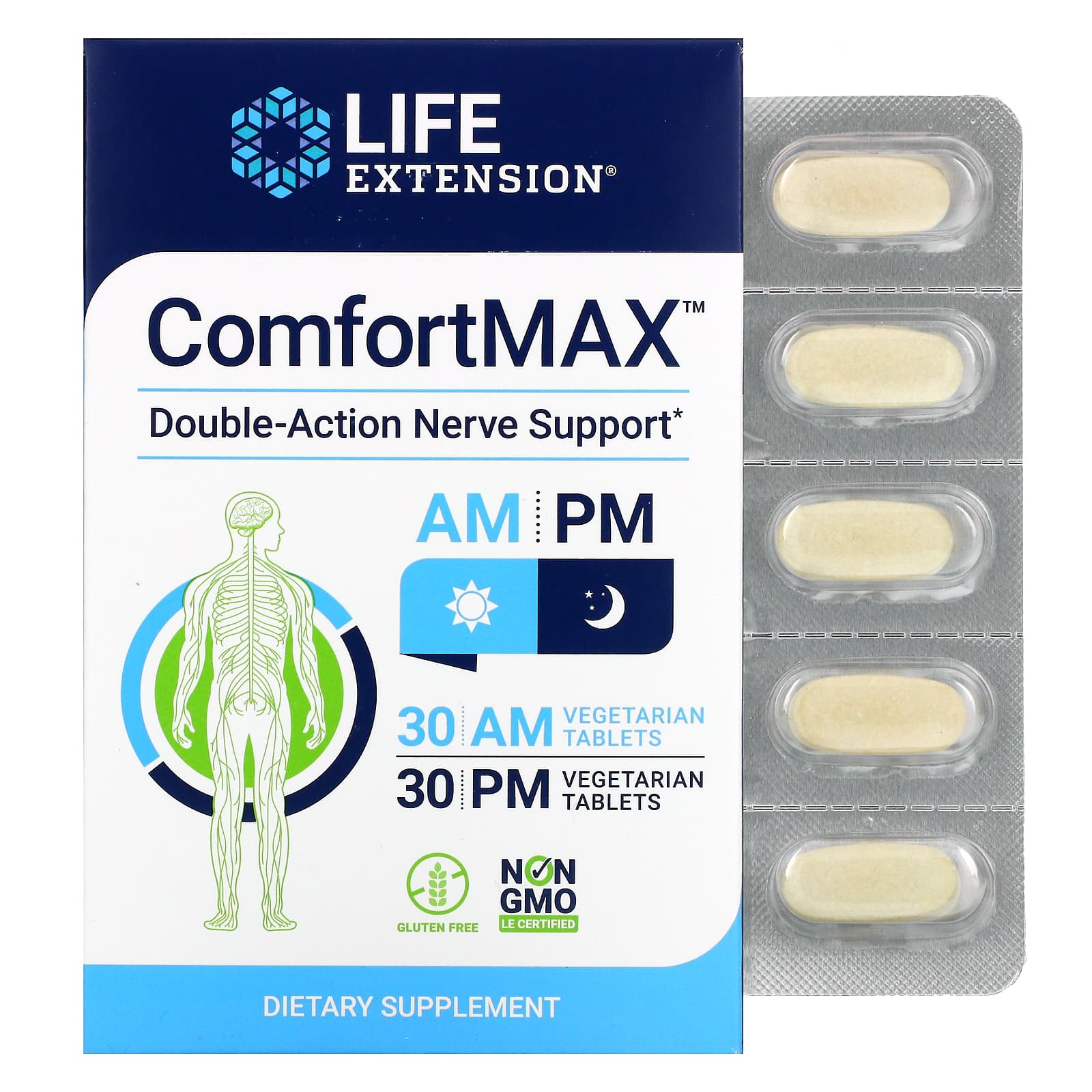 Life Extension, ComfortMAX, Double-Action Ner, 60 Vegetarian Capsules UPC 737870220268 | HiLife Vitamins