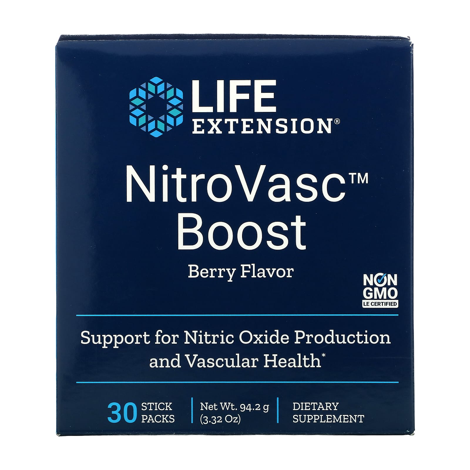 Life Extension, NitroVasc Boost, Berry Flavor, 30 STICK PACKS UPC 737870232001 | HiLife Vitamins