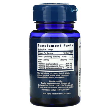 Life Extension, Super K, 90 Softgels UPC 737870233435 | HiLife Vitamins