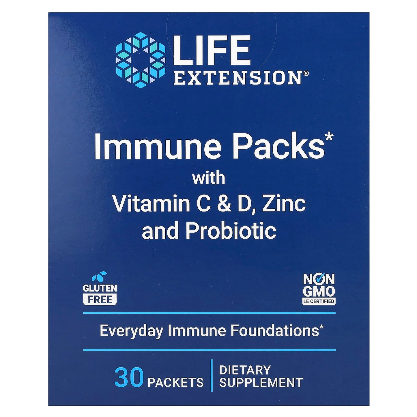 Life Extension, Immune Packs With Vitamin C & D, Zinc And Probiotic, 30 Packets UPC 737870242536 | HiLife Vitamins