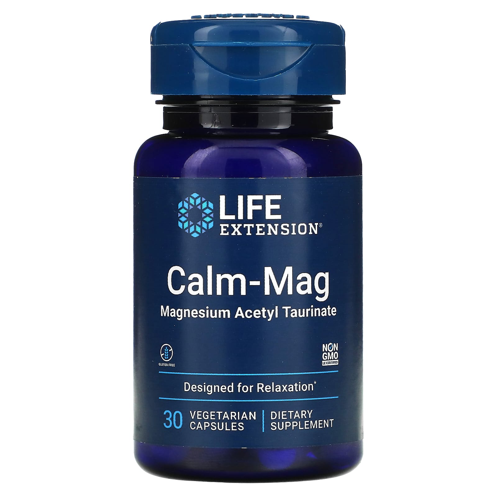 Life Extension, Calm-Mag, Magnesium Acetyl Taurinate, 30 Vegetarian Capsules UPC 737870243434 | HiLife Vitamins