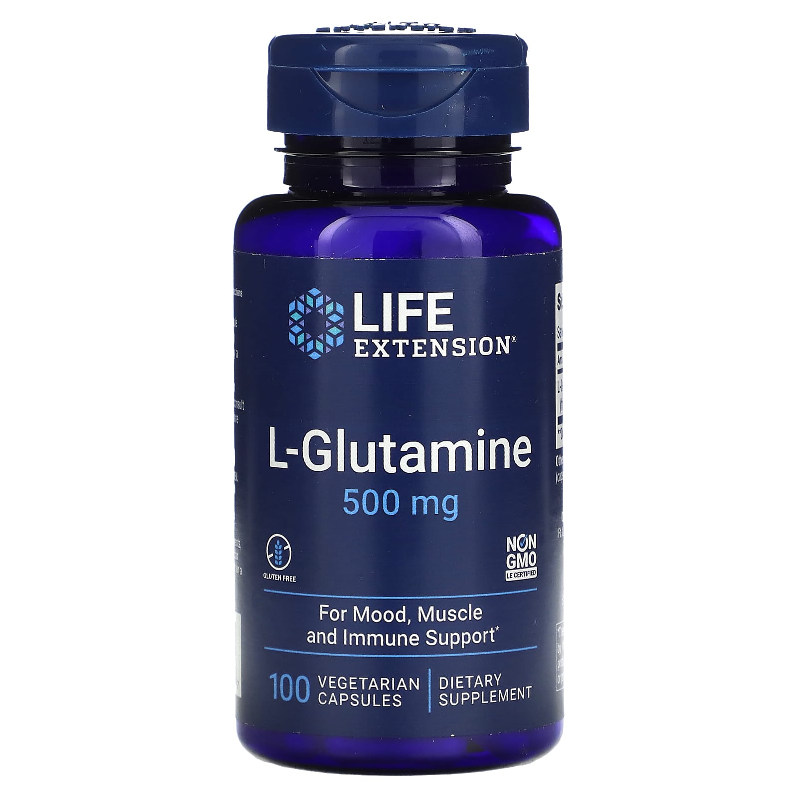 Life Extension, L-Glutamine, 500 mg, 100 Capsules UPC 737870345107 | HiLife Vitamins