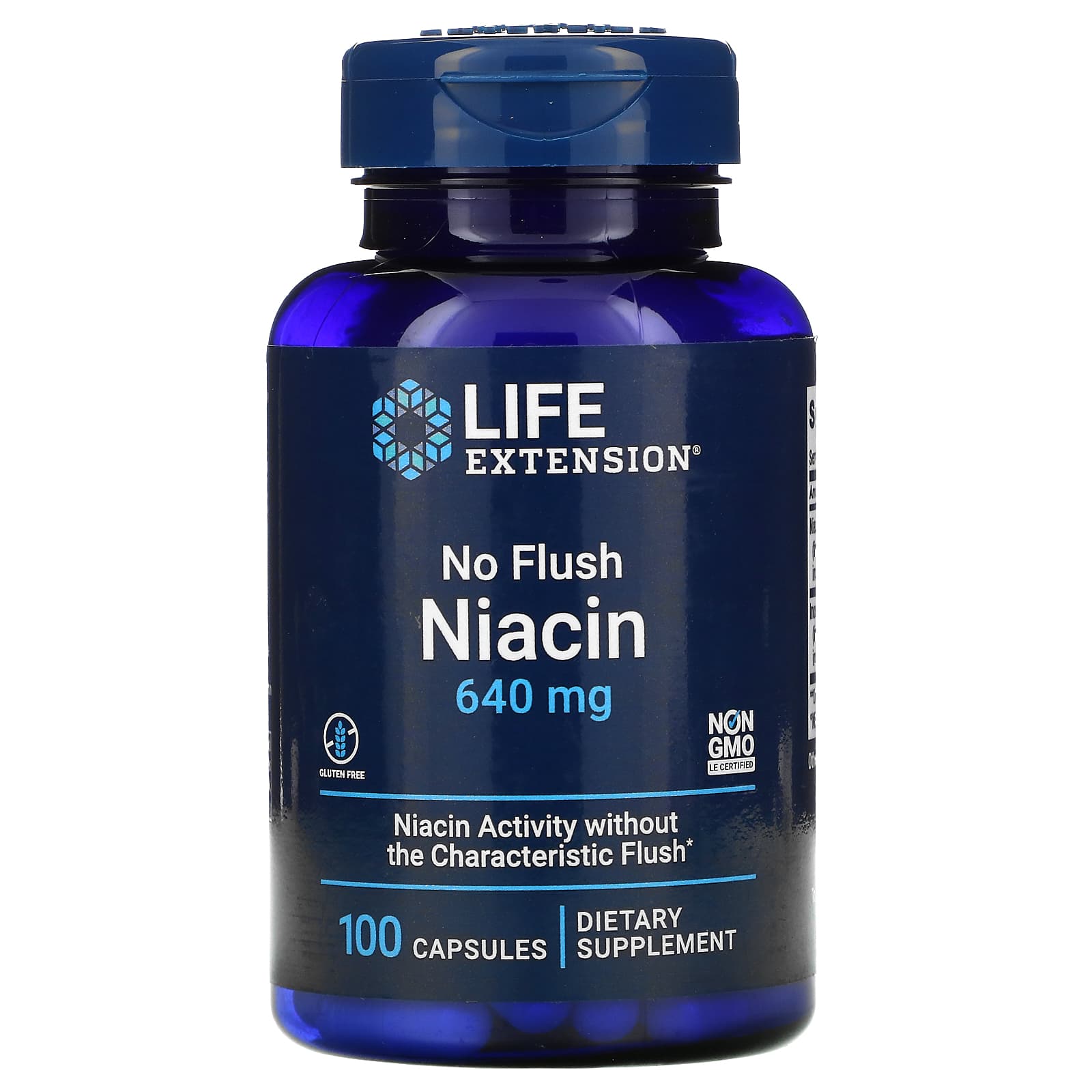 Life Extension, No Flush Niacin, 640 mg, 100 Capsules UPC 737870373100 | HiLife Vitamins
