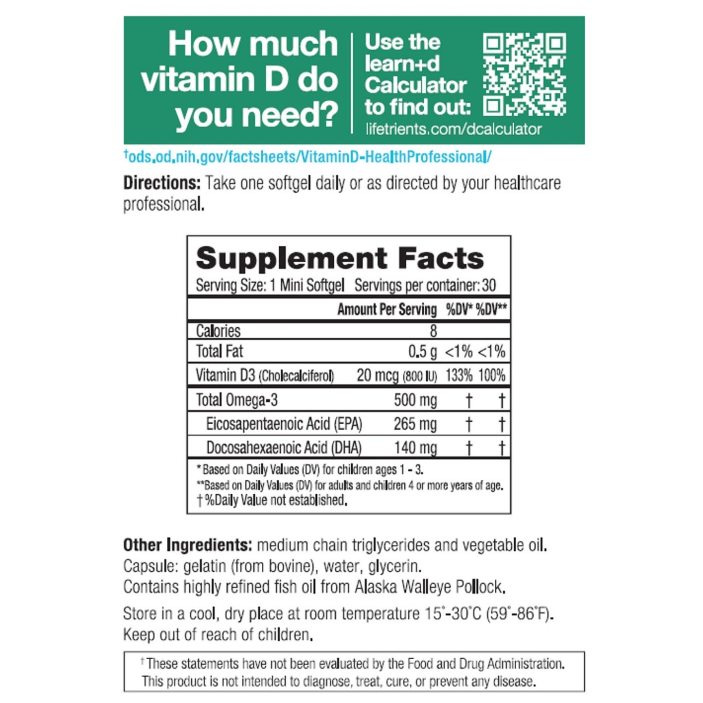 Lifetrients, Learn+D, 30 Mini Softgels UPC 899399001466 | HiLife Vitamins