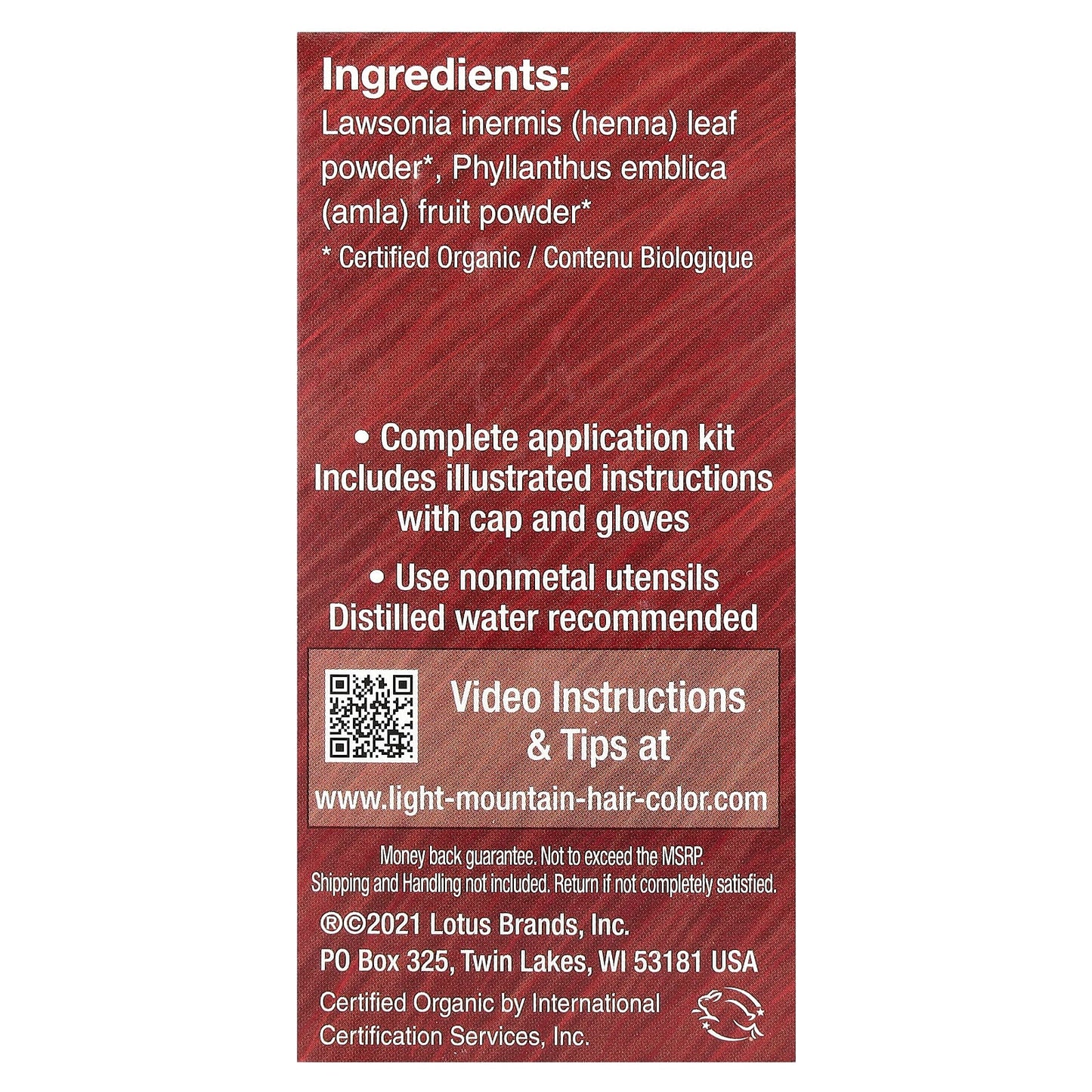 Light Mountain Henna, Haircolor Red-Bright, 4 Oz UPC 049347003725 | Hilife Vitamins