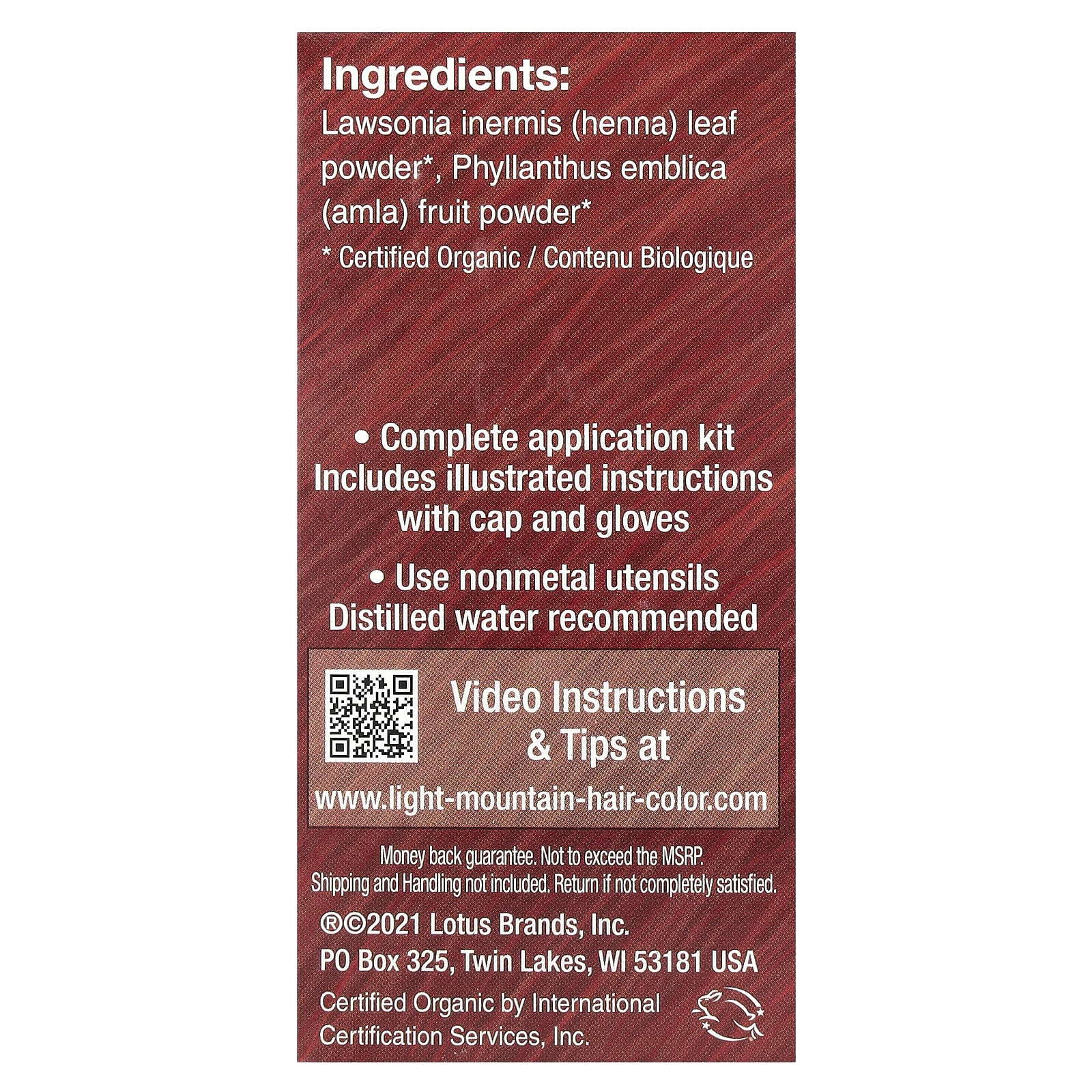 Light Mountain Henna, Haircolor Red-Bright, 4 Oz UPC 049347003725 | Hilife Vitamins