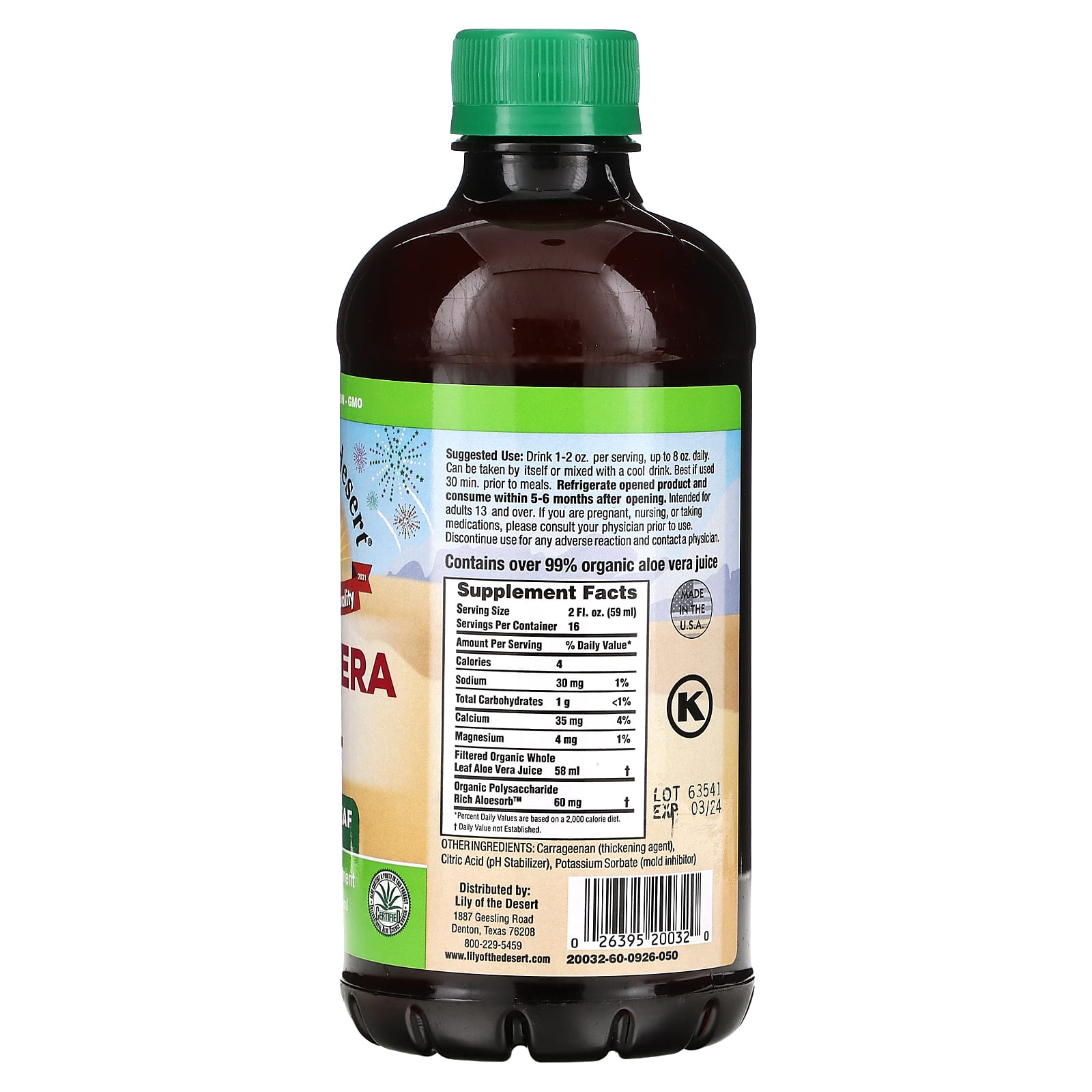 Lily Of The Desert, Aloe Vera Gel Whole Leaf, 32 Oz UPC 026395200320 | Hilife Vitamins