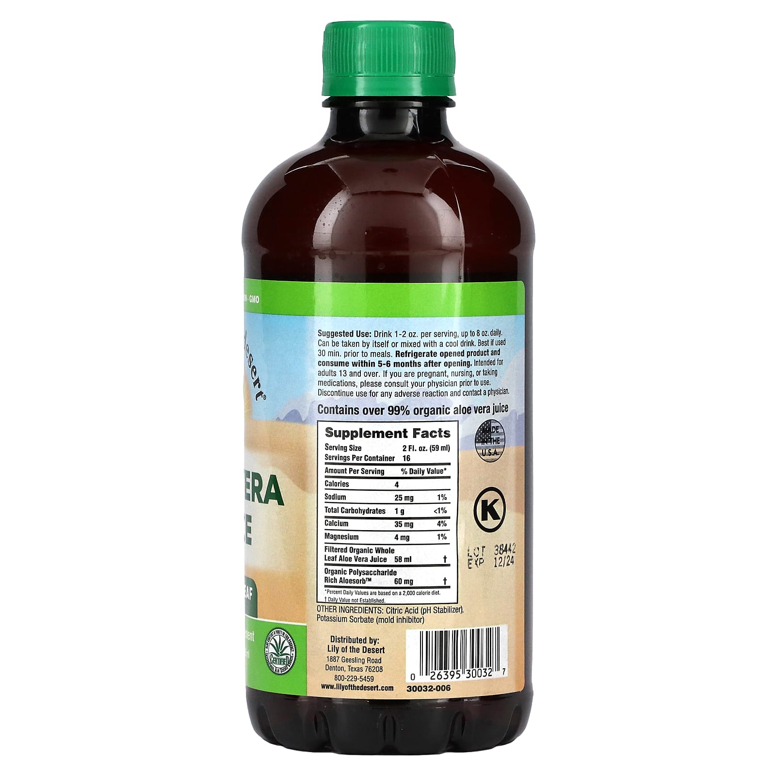 Lily Of The Desert, Aloe Vera Juice Whole Leaf, 32 Oz UPC 026395300327 | Hilife Vitamins