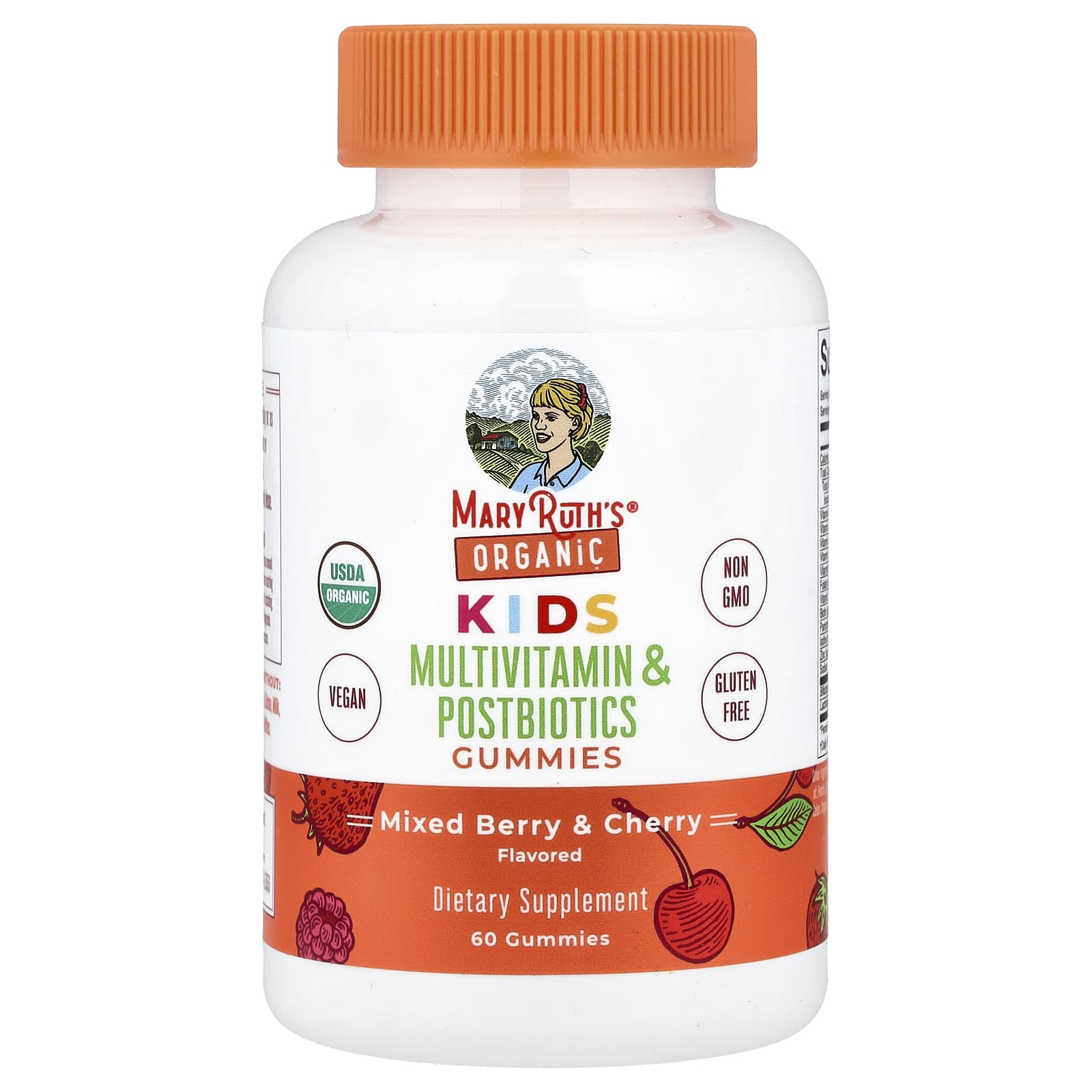 MaryRuth's, Organic Kids Multivitamin & Postbiotics Gummies, Mixed Berry & Cherry, 60 Gummies UPC 810104620314