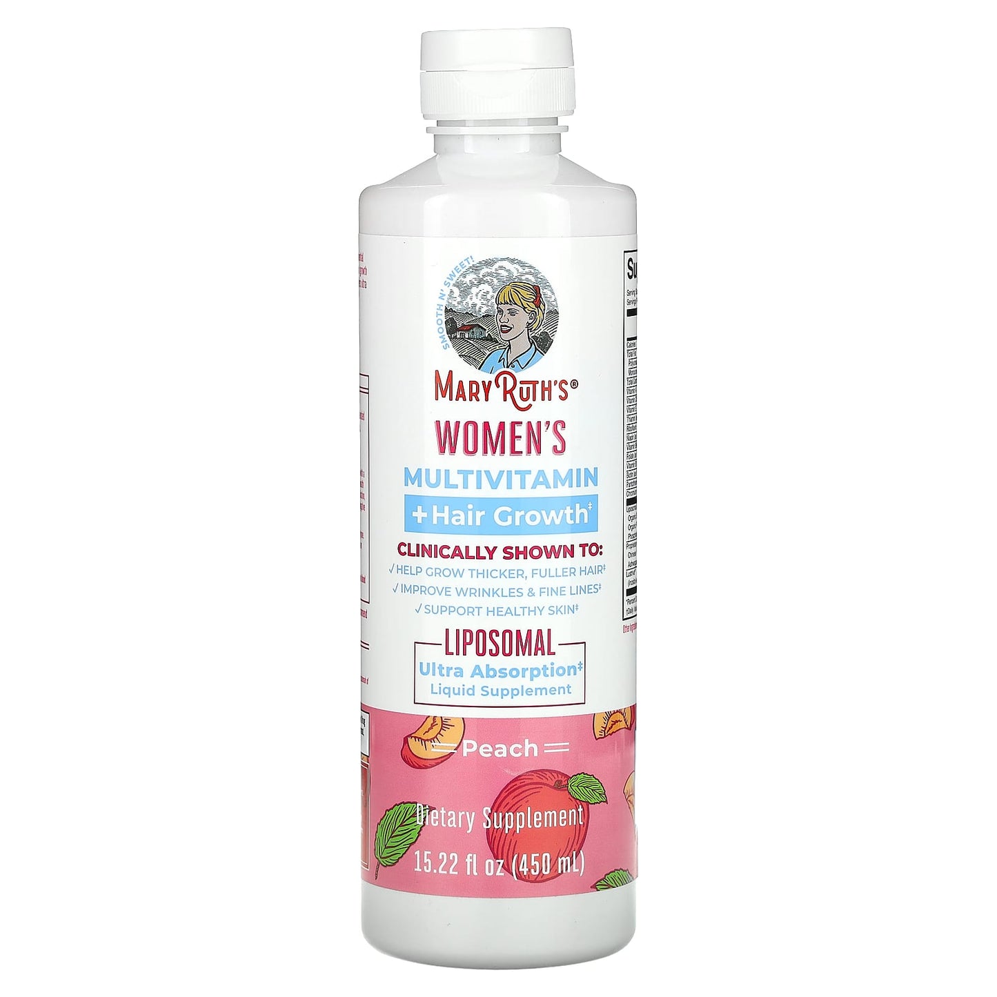 MaryRuth's, Women's Multivitamin + Hair Growth, Peach, 15.22 fl oz (450 ml) UPC 810104622349 | HiLife Vitamins