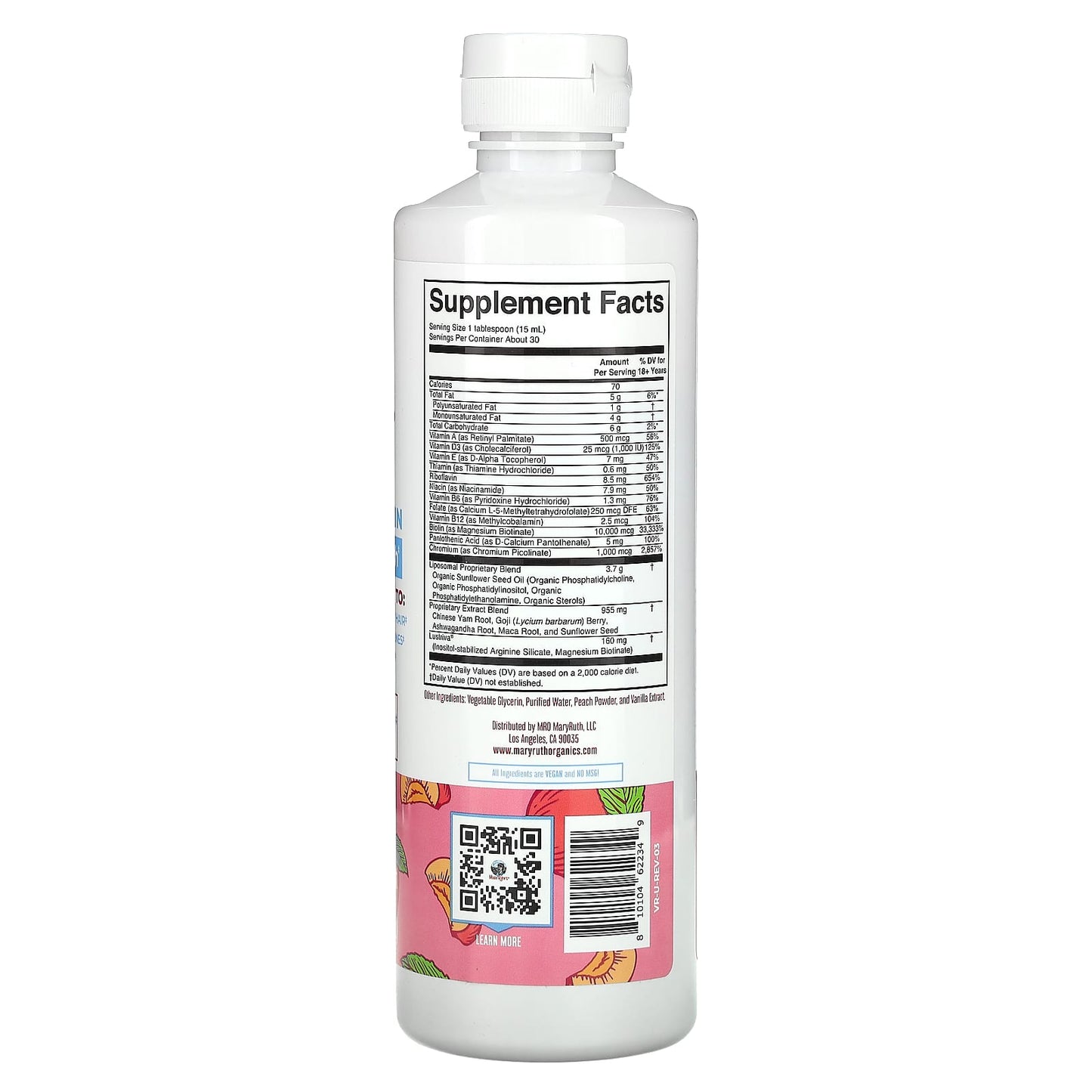 MaryRuth's, Women's Multivitamin + Hair Growth, Peach, 15.22 fl oz (450 ml) UPC 810104622349 | HiLife Vitamins