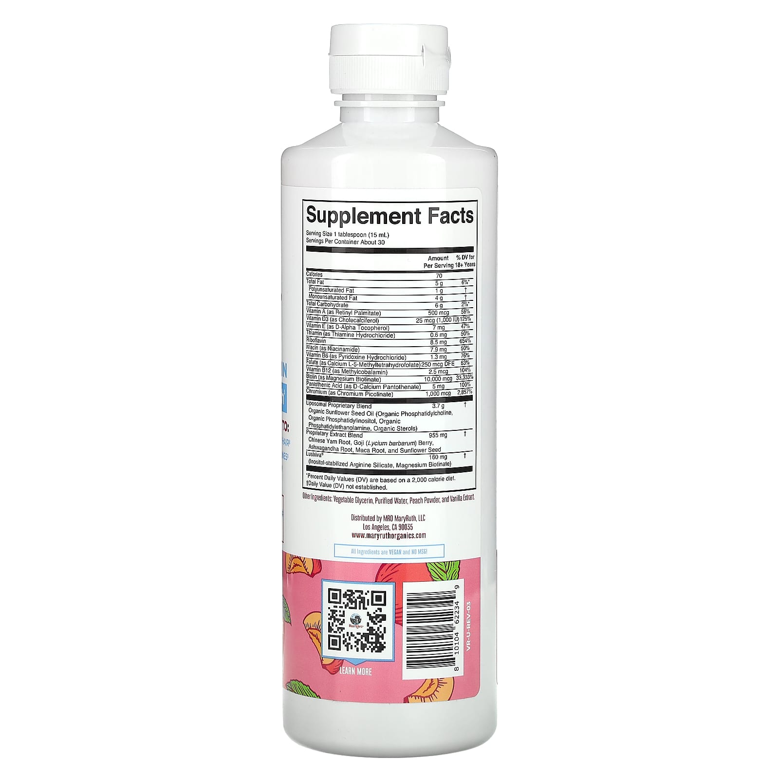 MaryRuth's, Women's Multivitamin + Hair Growth, Peach, 15.22 fl oz (450 ml) UPC 810104622349 | HiLife Vitamins
