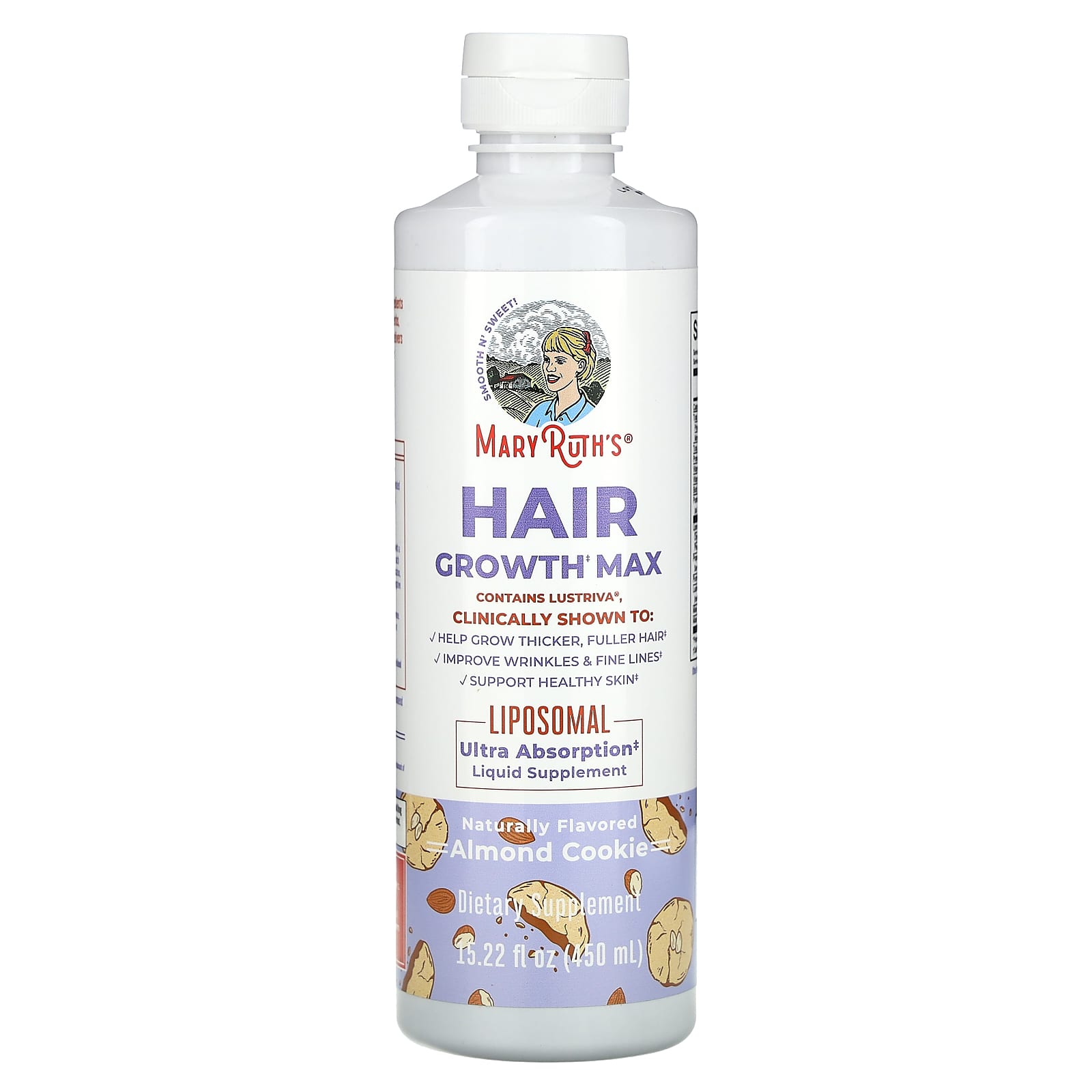 MaryRuth's, Hair Growth Max Liposomal, Almond Cookie, 15.22 fl oz (450 ml) UPC 810104622363 | HiLife Vitamins