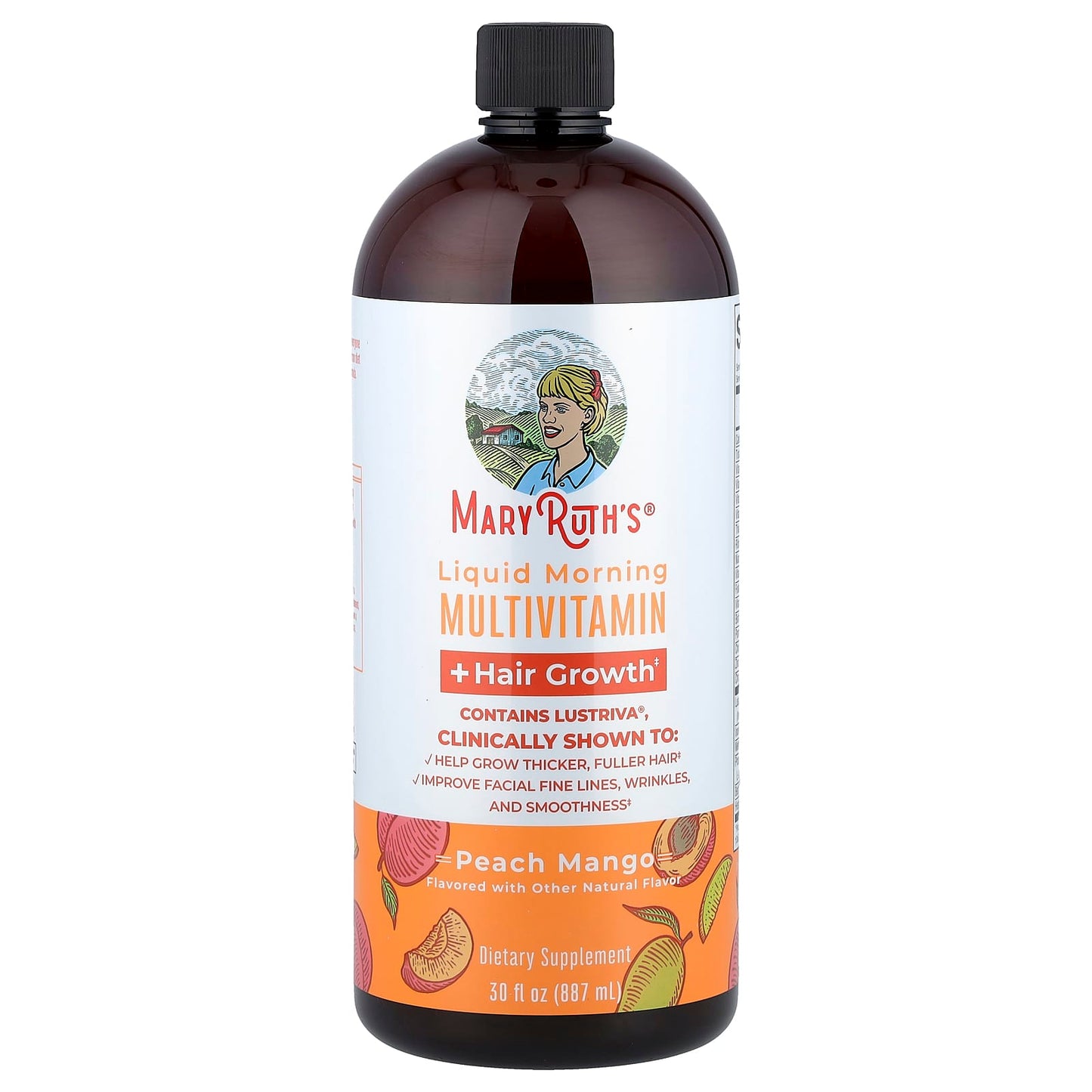 MaryRuth's, Liquid Morning Multivitamin + Hair Growth, Peach Mango, 30 fl oz (887 ml) UPC 810104622370 | HiLife Vitamins