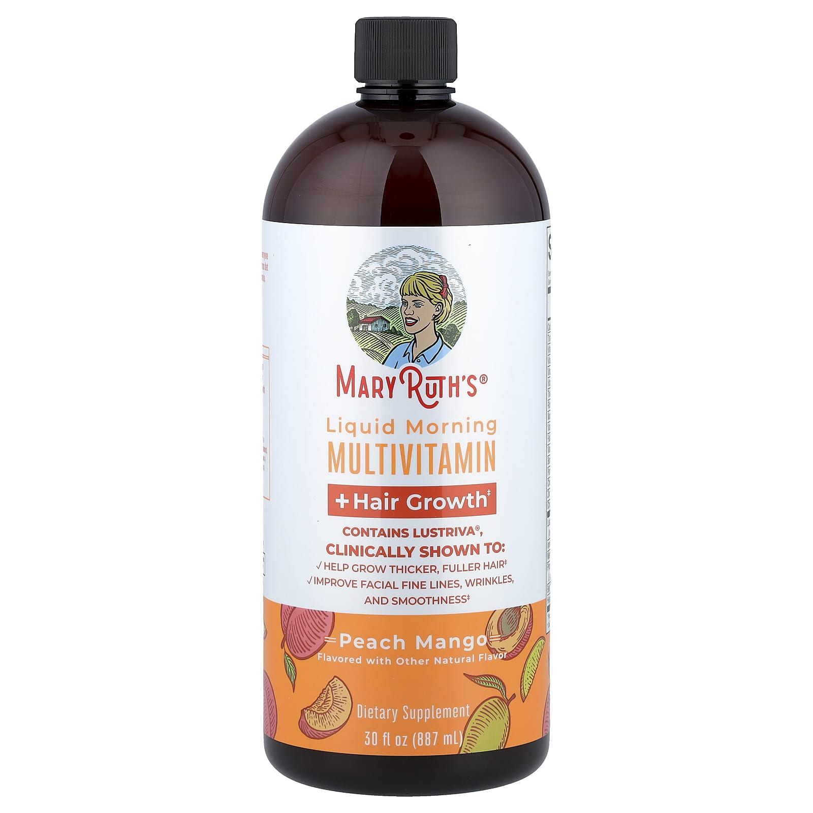 MaryRuth's, Liquid Morning Multivitamin + Hair Growth, Peach Mango, 30 fl oz (887 ml) UPC 810104622370 | HiLife Vitamins