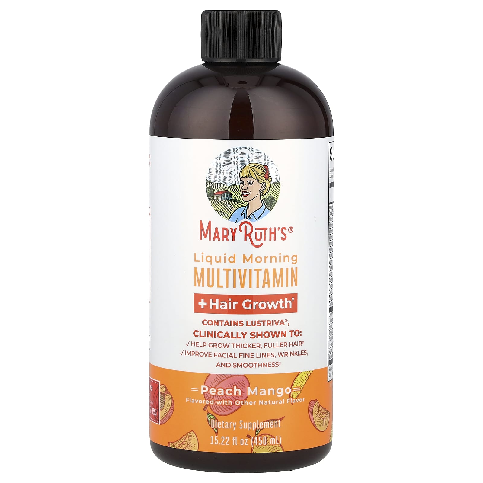 MaryRuth's, Liquid Morning Multivitamin + Hair Growth, Peach Mango, 15.22 fl oz (450 ml) UPC 810104622851 | HiLife Vitamins