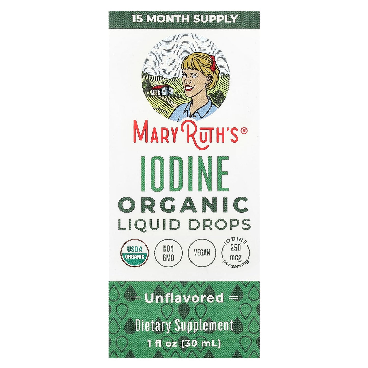 MaryRuth's, Organic Iodine Liquid Drops, Unflavored, 250 mcg, 1 fl oz (30 ml) UPC 856645008167 | HiLife Vitamins