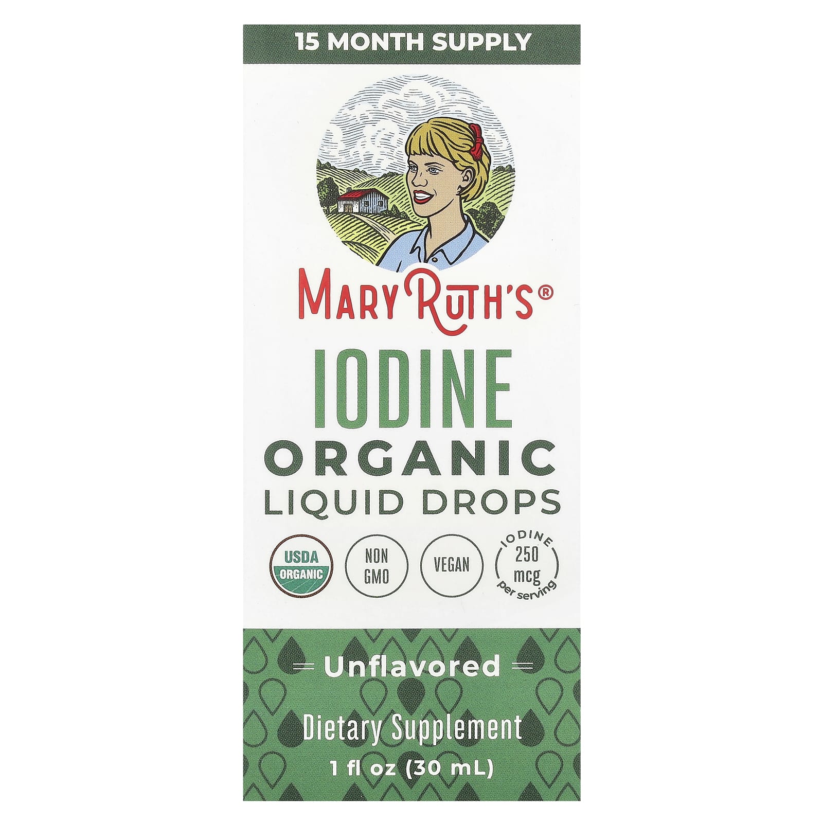 MaryRuth's, Organic Iodine Liquid Drops, Unflavored, 250 mcg, 1 fl oz (30 ml) UPC 856645008167 | HiLife Vitamins