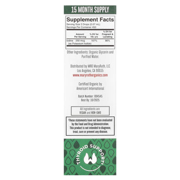 MaryRuth's, Organic Iodine Liquid Drops, Unflavored, 250 mcg, 1 fl oz (30 ml) - 856645008167 | Hilife Vitamins