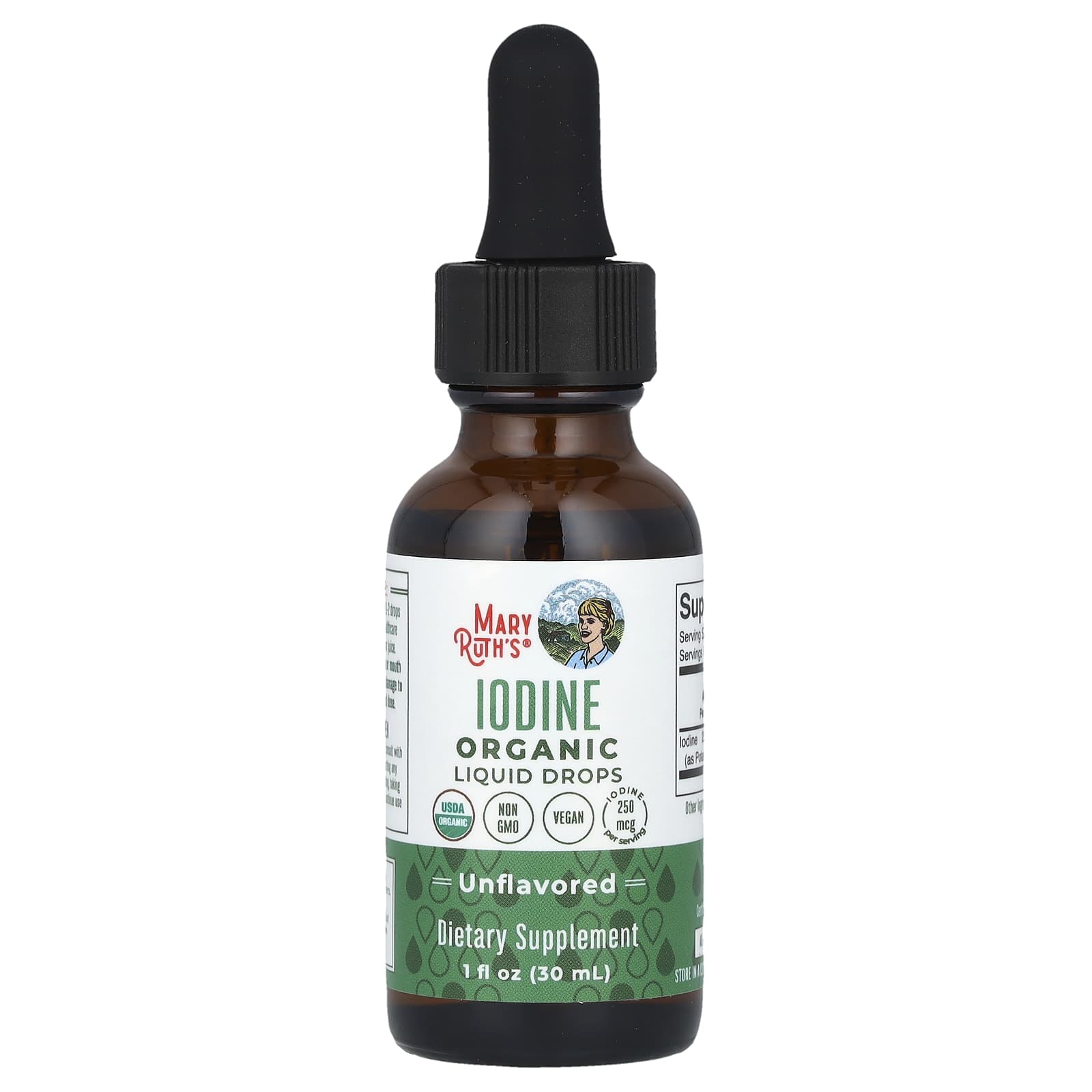 MaryRuth's, Organic Iodine Liquid Drops, Unflavored, 250 mcg, 1 fl oz (30 ml) UPC 856645008167 | HiLife Vitamins