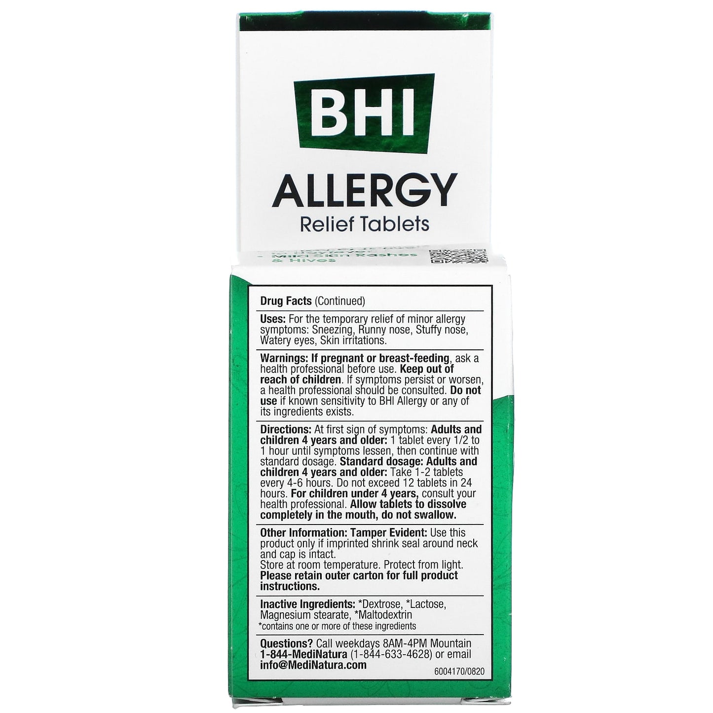 Medinatura, Bhi Allergy, 100 Tablets UPC 787647100019 | HiLife Vitamins